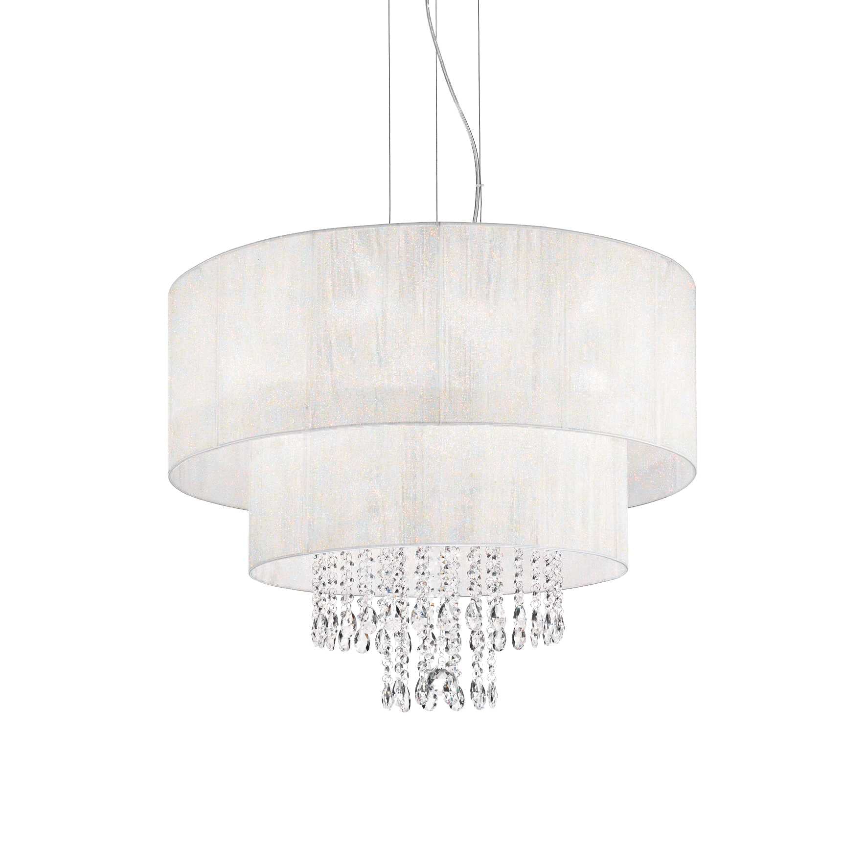 Opera 6 Light White Drum Shade Crystal Pendant