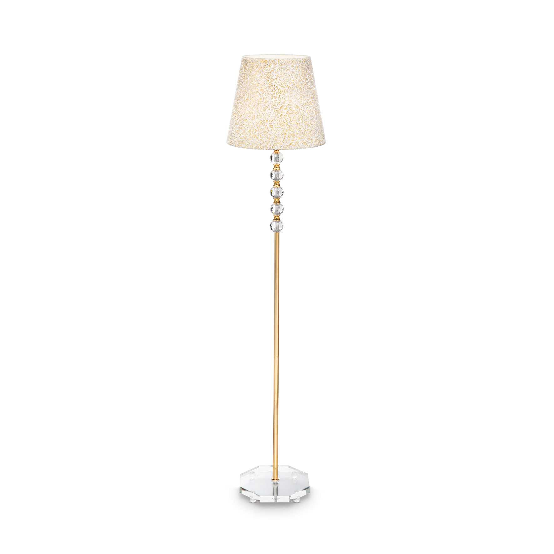 Queen Gold and Crystal Floor Lamp with Rose Pattern Shade