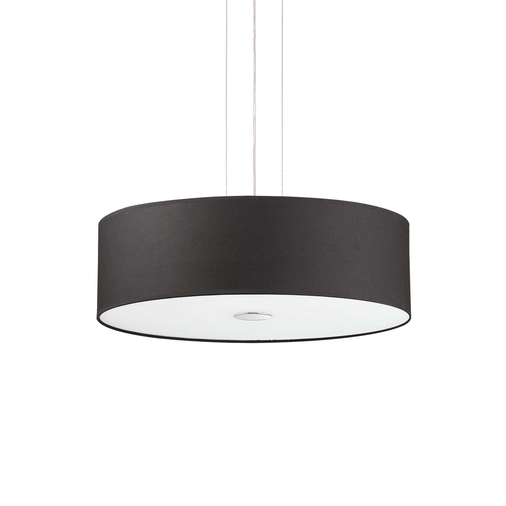 Woody Ceiling Drum Shade Pendant Light, Black Fabric