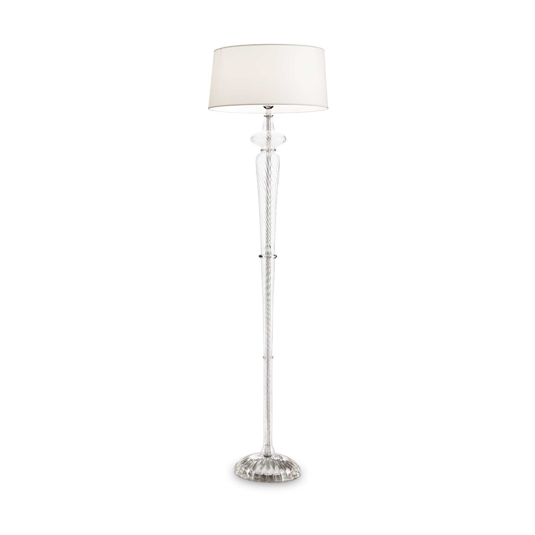 Forcola Glass Floor Standing Lamp with White Drum Shade