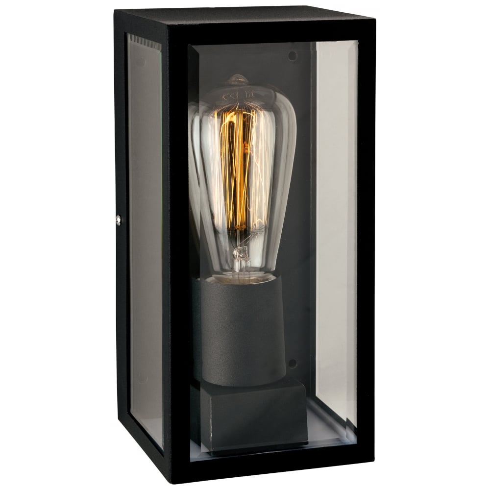 Trophy Modern Black Glass Rectangle Wall Lantern IP44