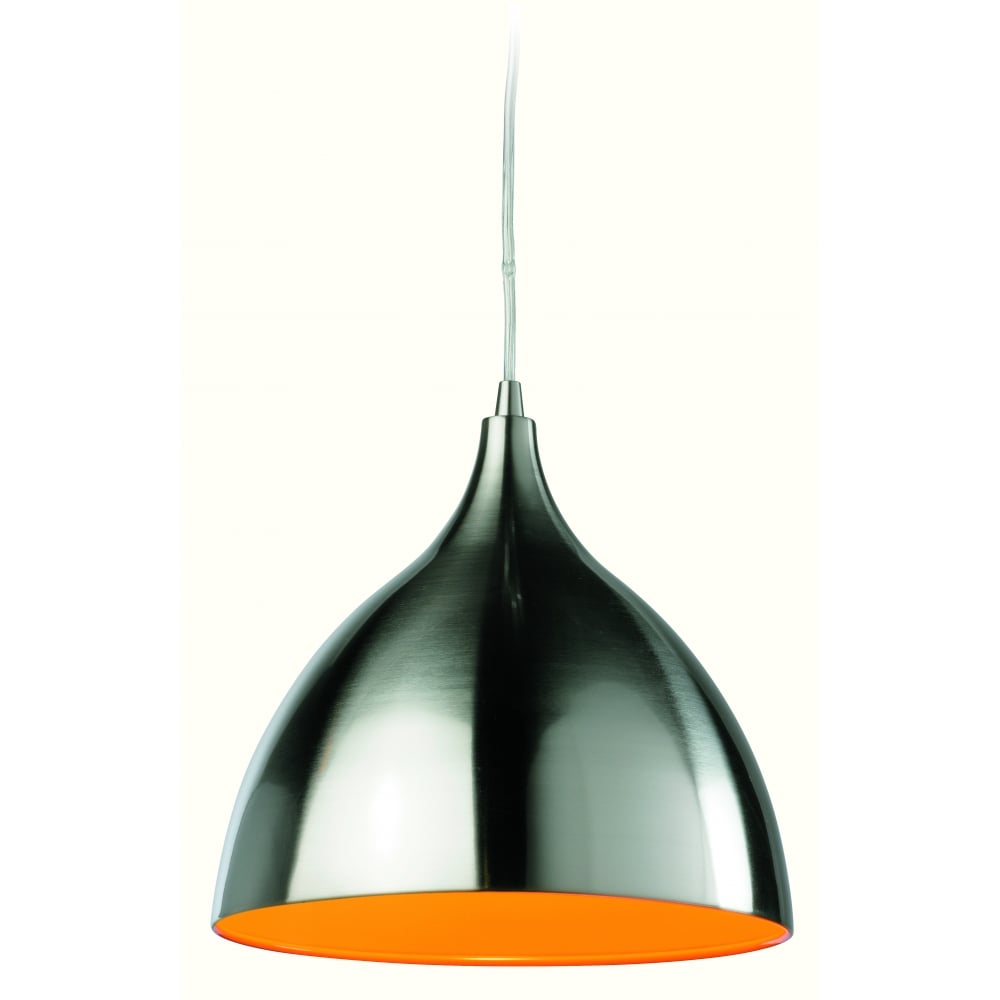 Bistro Modern Brushed Steel Orange Ceiling Hanging Pendant Light