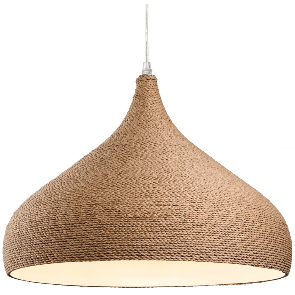 Haven Traditional Brown Rope Fabric Wooden Dome Ceiling Light Pendant