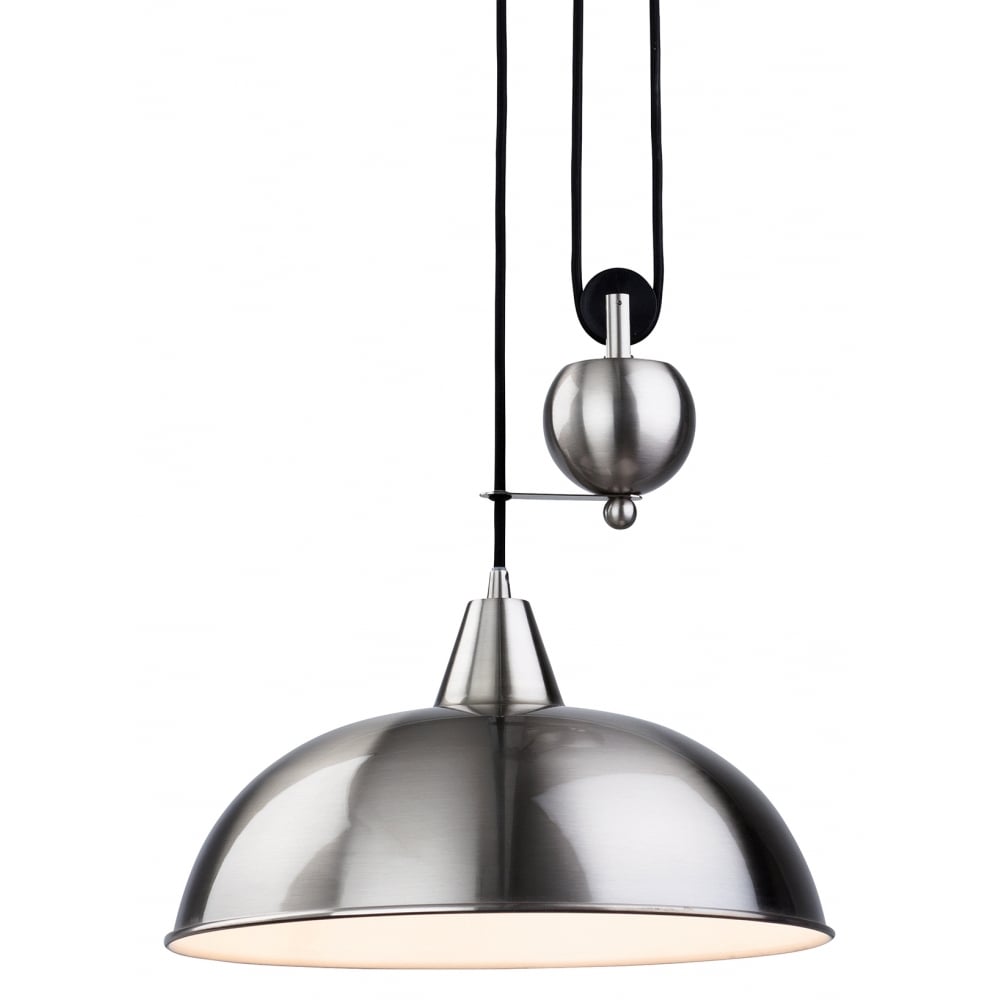 Plummet Modern Brushed Steel Dome Shade Ceiling Pendant Light Fitting