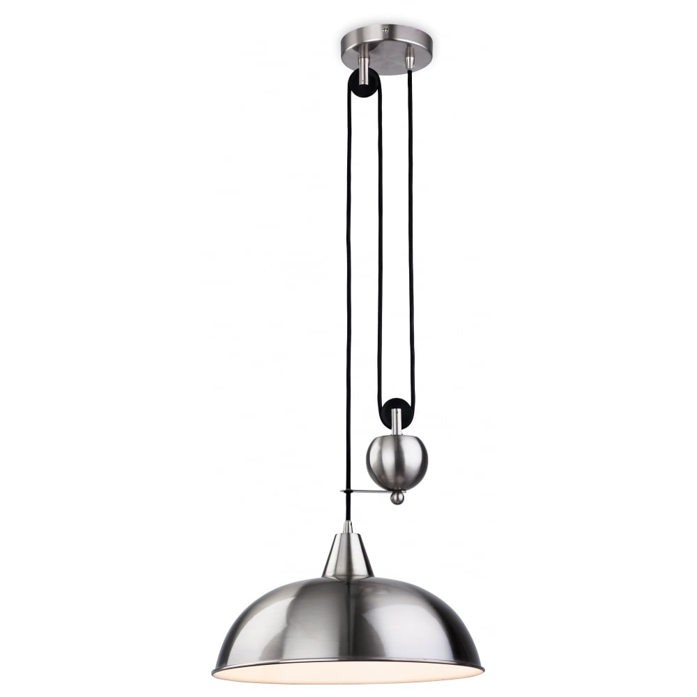 Plummet Modern Brushed Steel Dome Shade Ceiling Pendant Light Fitting