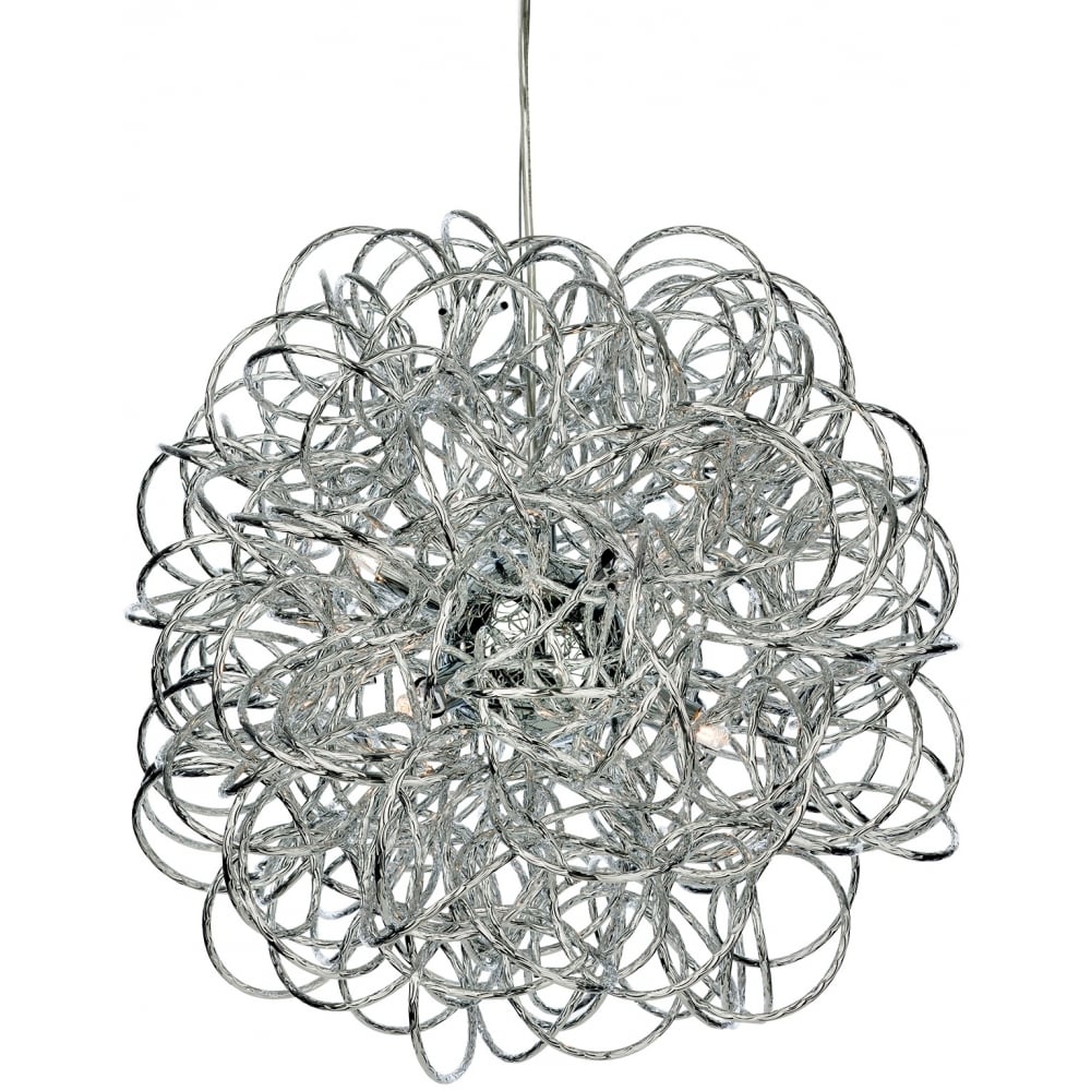 Spiral Industrial Chrome Messy Wire Ceiling Pendant Light