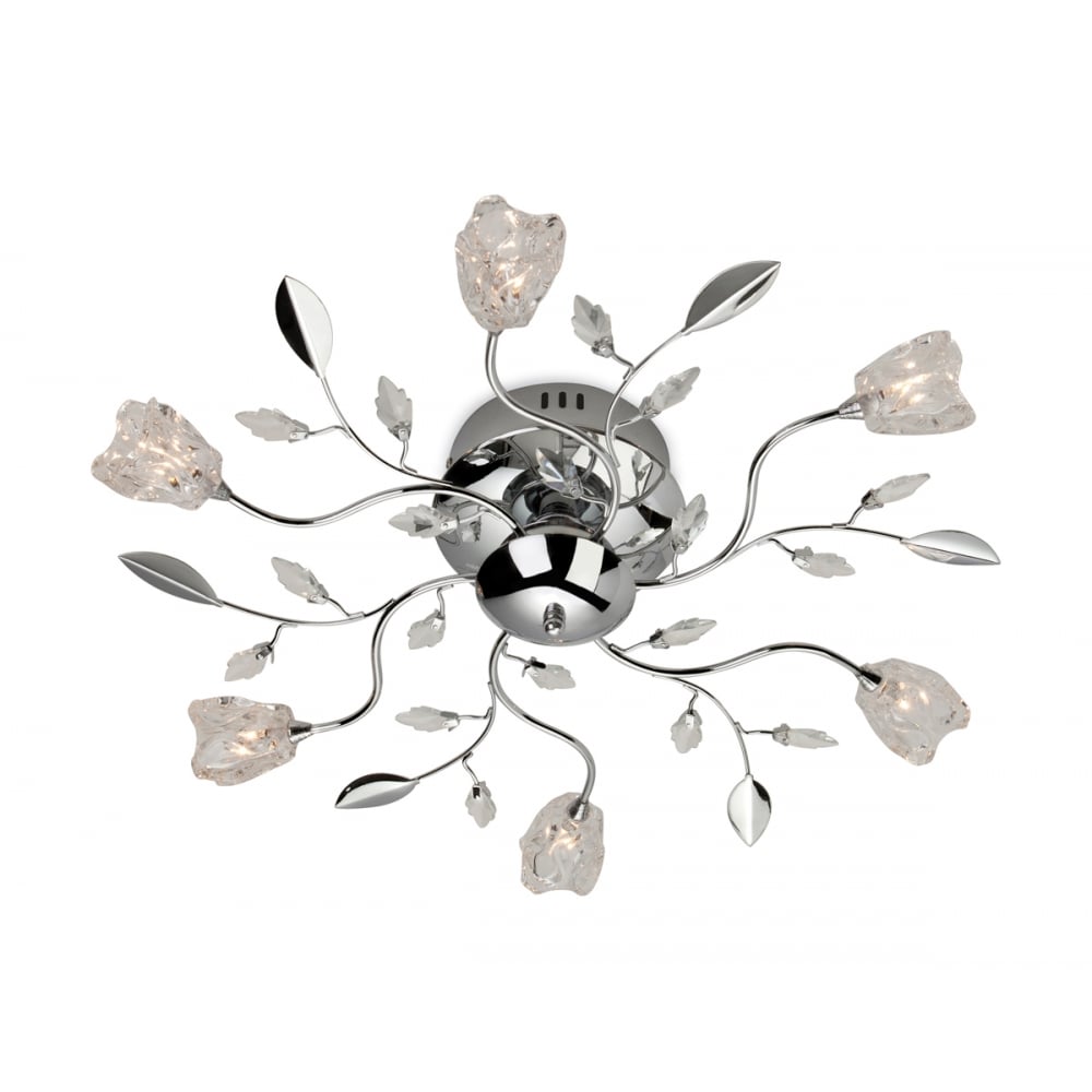 Floral Modern Art Deco Chrome Flush Ceiling Light