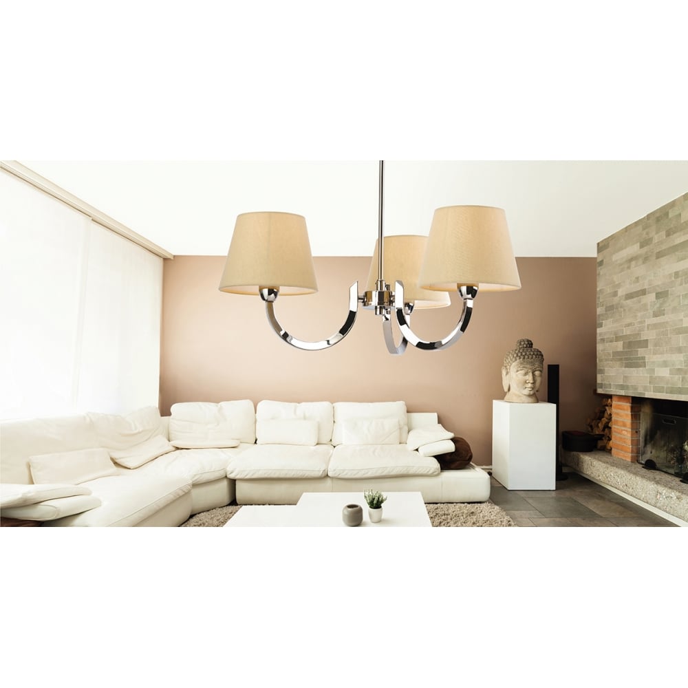 Triumph Modern Polished Steel Candle Cream Ceiling Pendant Light Fitting