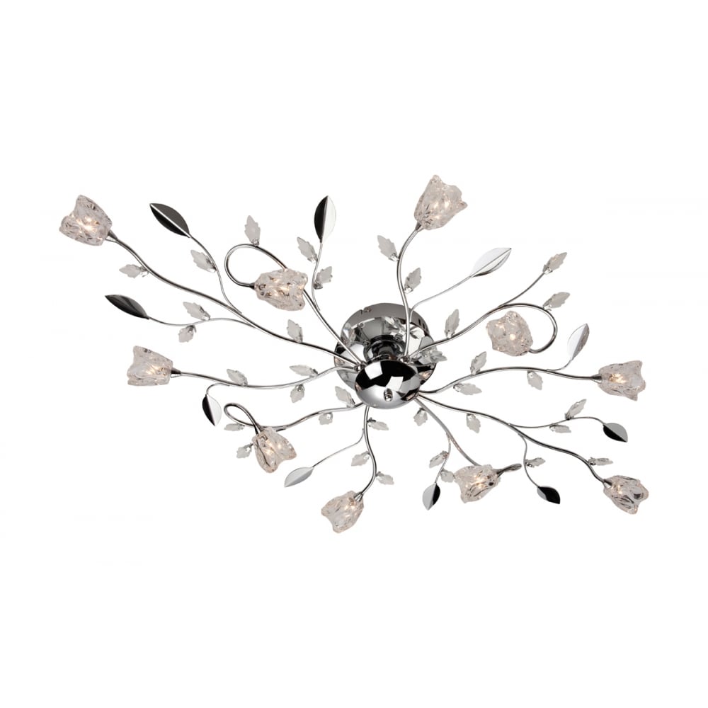 Floral Modern Art Deco Chrome Flush Ceiling Light