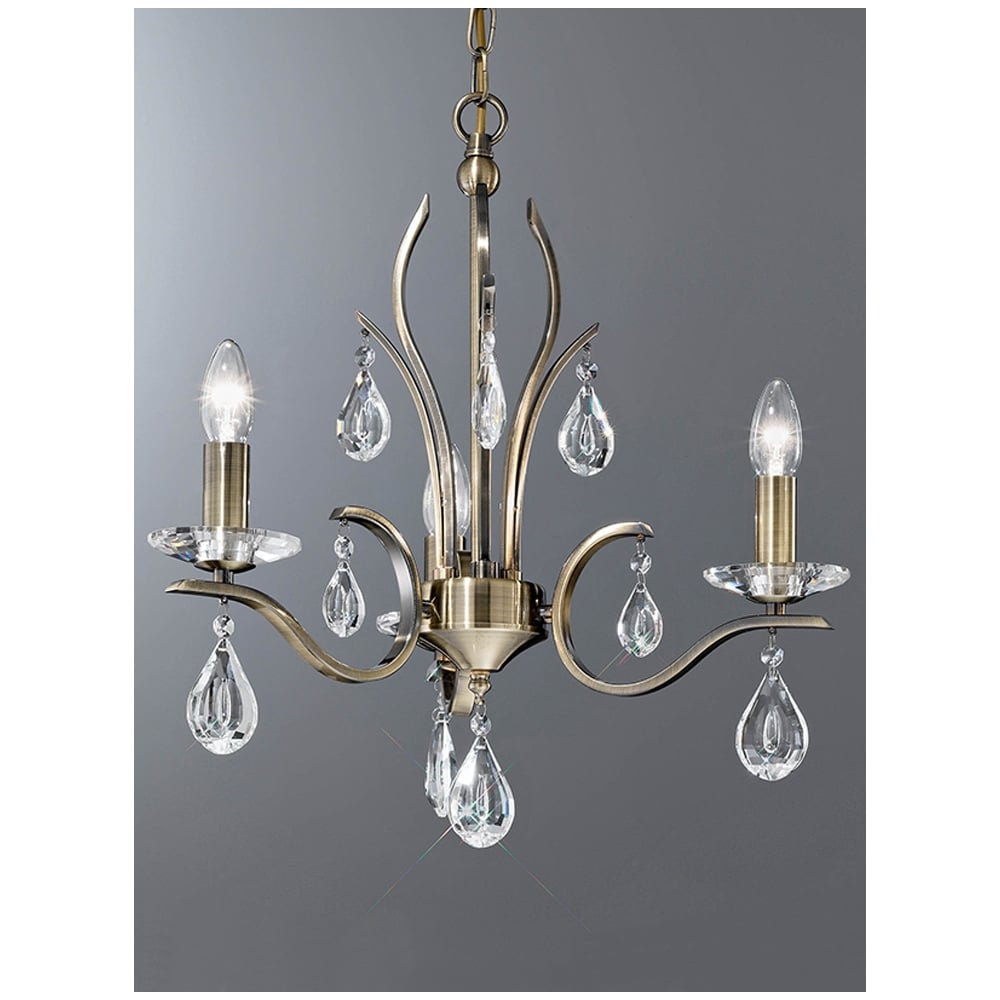 Shimmer Bronze 3 Bulb Chandelier with Faceted Crystal
