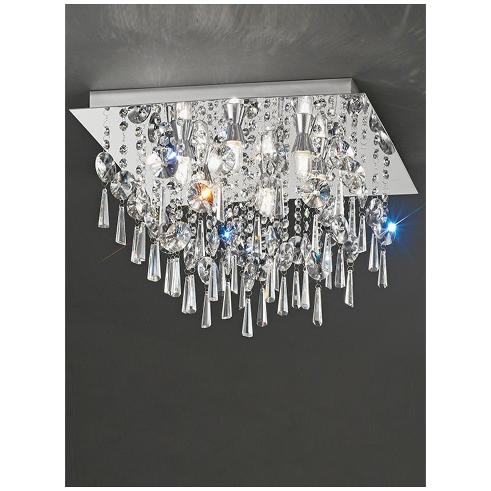 Exhibit 450mm Chrome and Crystal Square Flush IP44 Ceiling Light