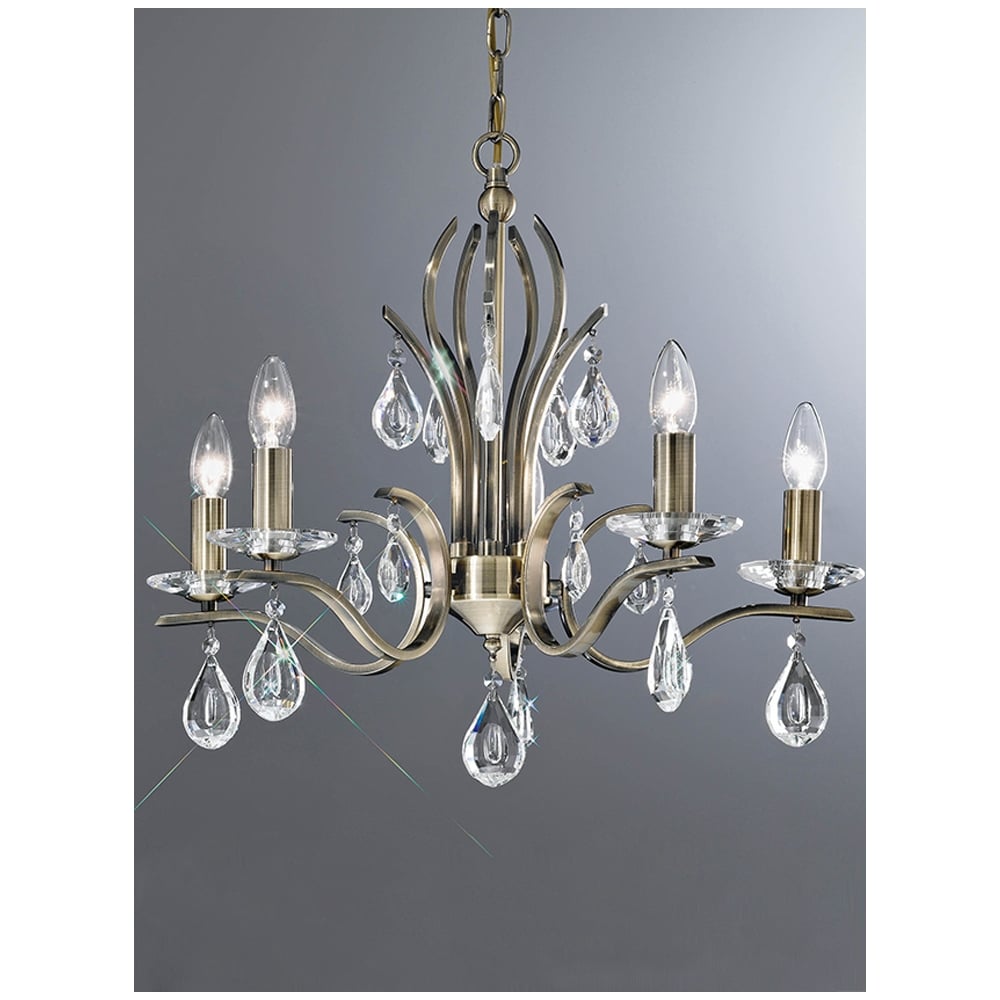 Shimmer Bronze 5 Bulb Chandelier with Faceted Crystal
