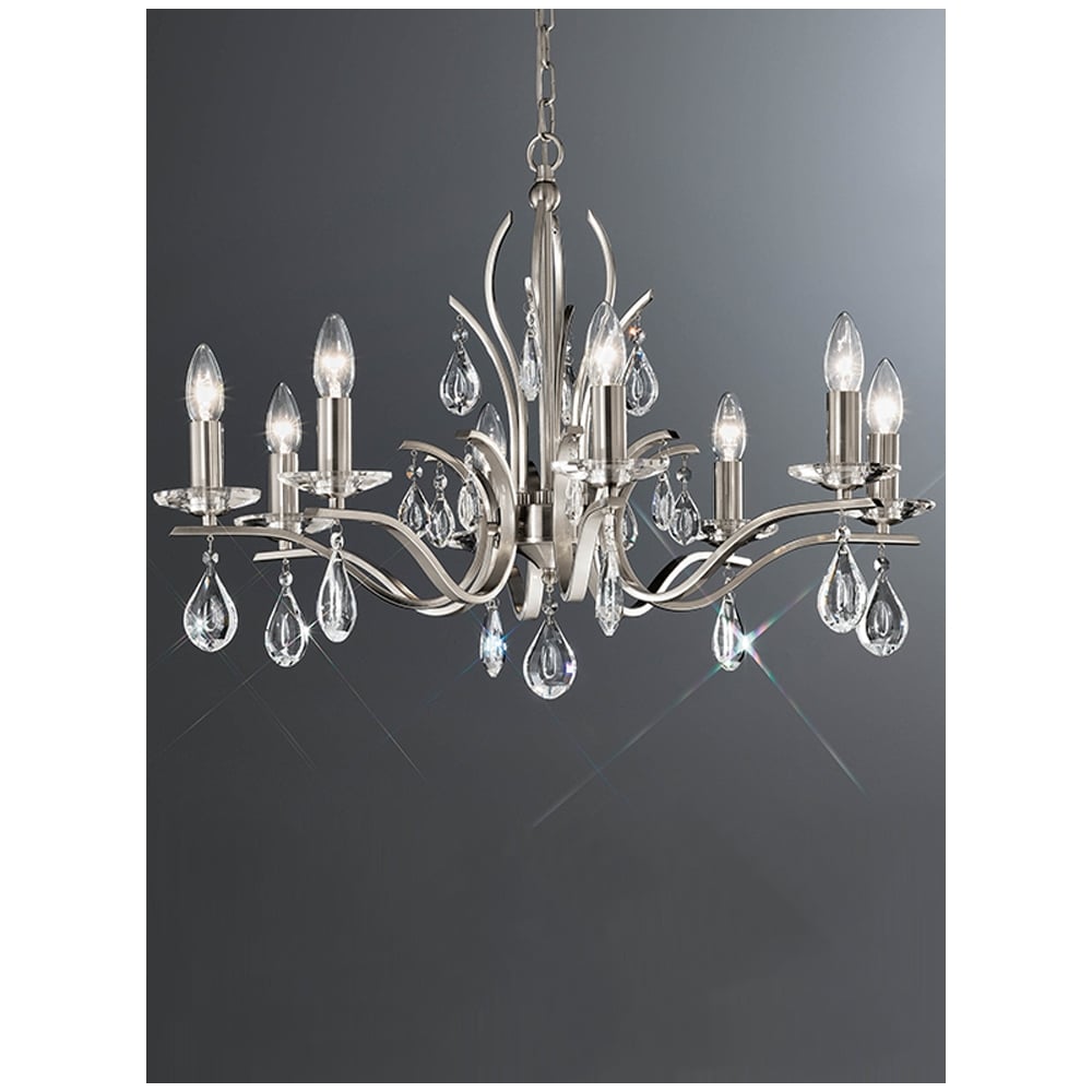 Shimmer Satin Nickel 8 Bulb Faceted Crystal Chandelier