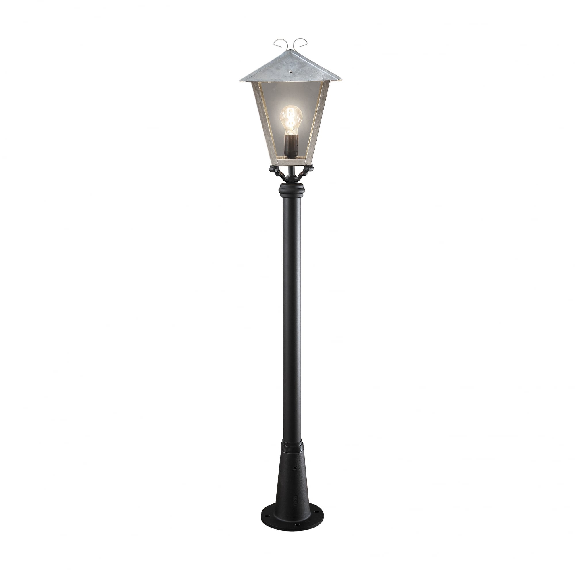 Benu Galvanized Silver Lantern and Black Post