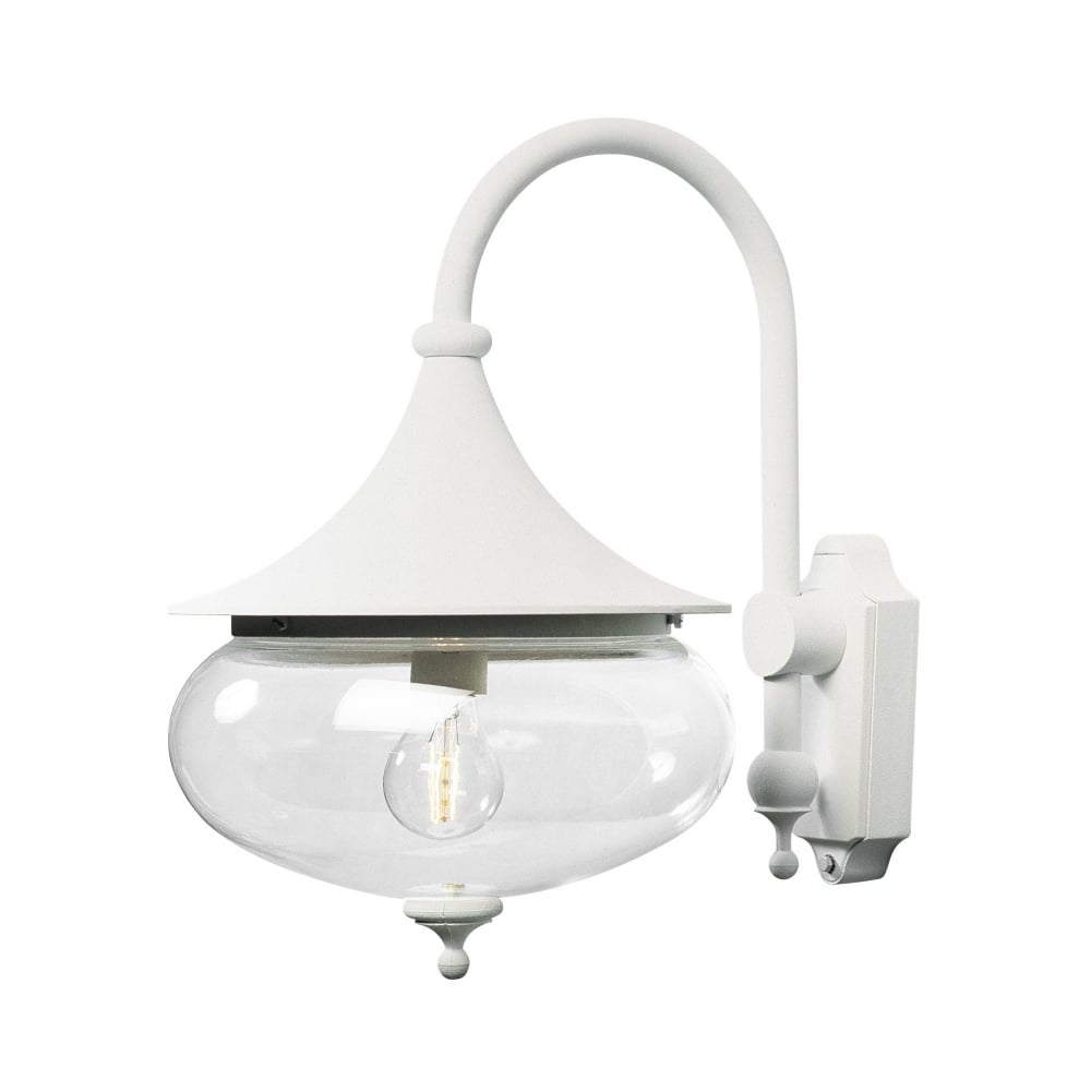 Libra Matt White Swan Neck Wall Lantern with Clear Bubble Globe