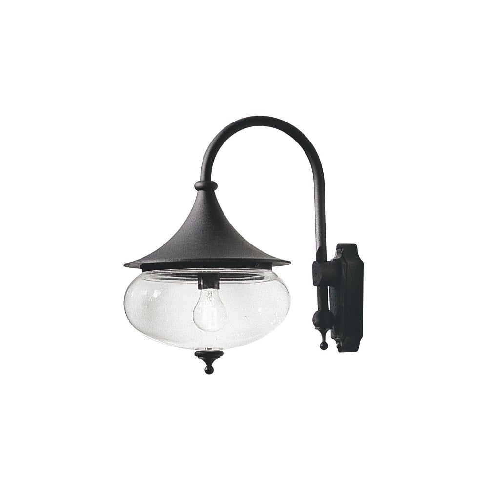 Libra Matt Black Swan Neck Wall Lantern with Clear Bubble Globe