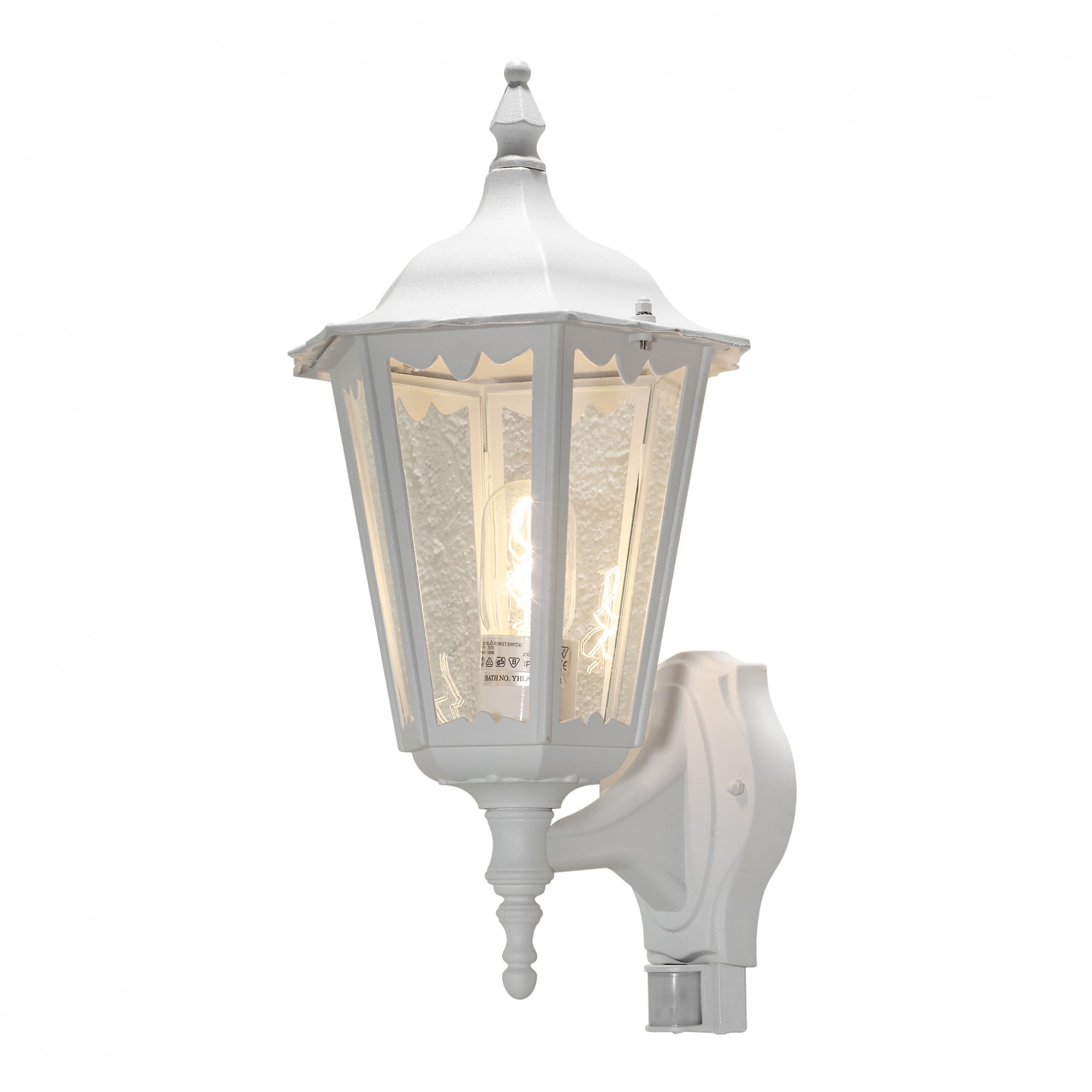 Firenze Upturned Wall Lantern, White with PIR