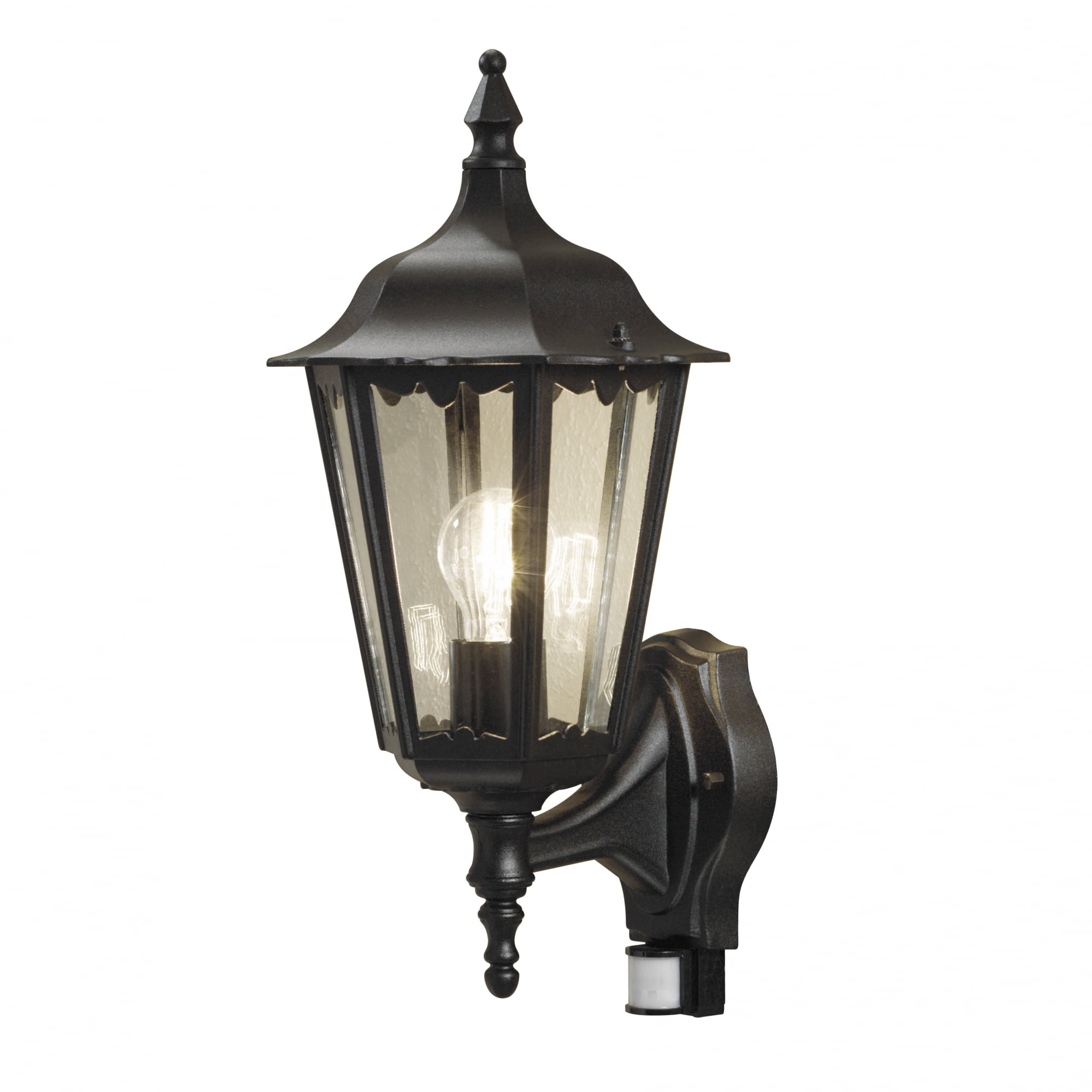 Firenze Upturned Wall Lantern, Black with PIR