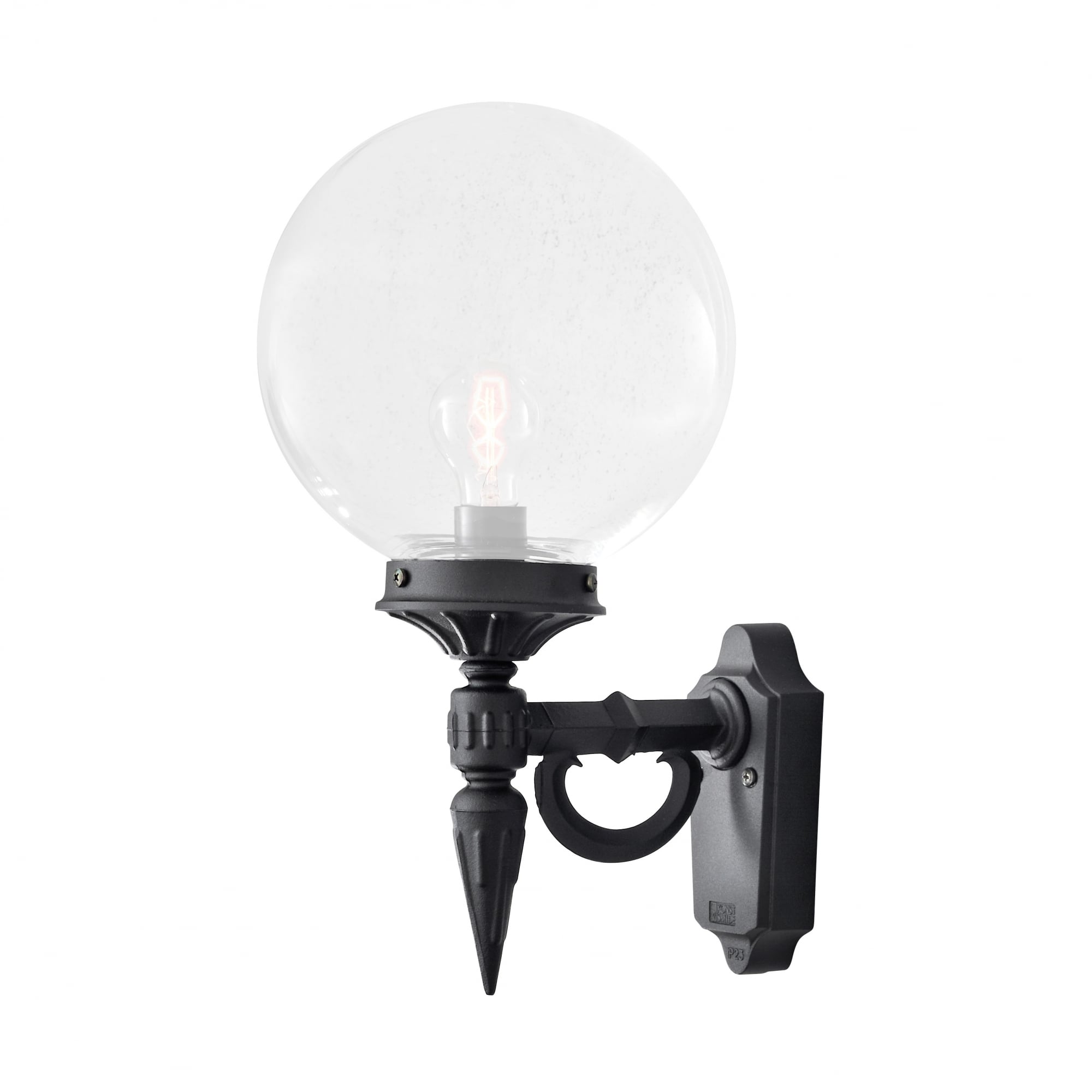 Orion Outside Black Wall Light with Bola Glass