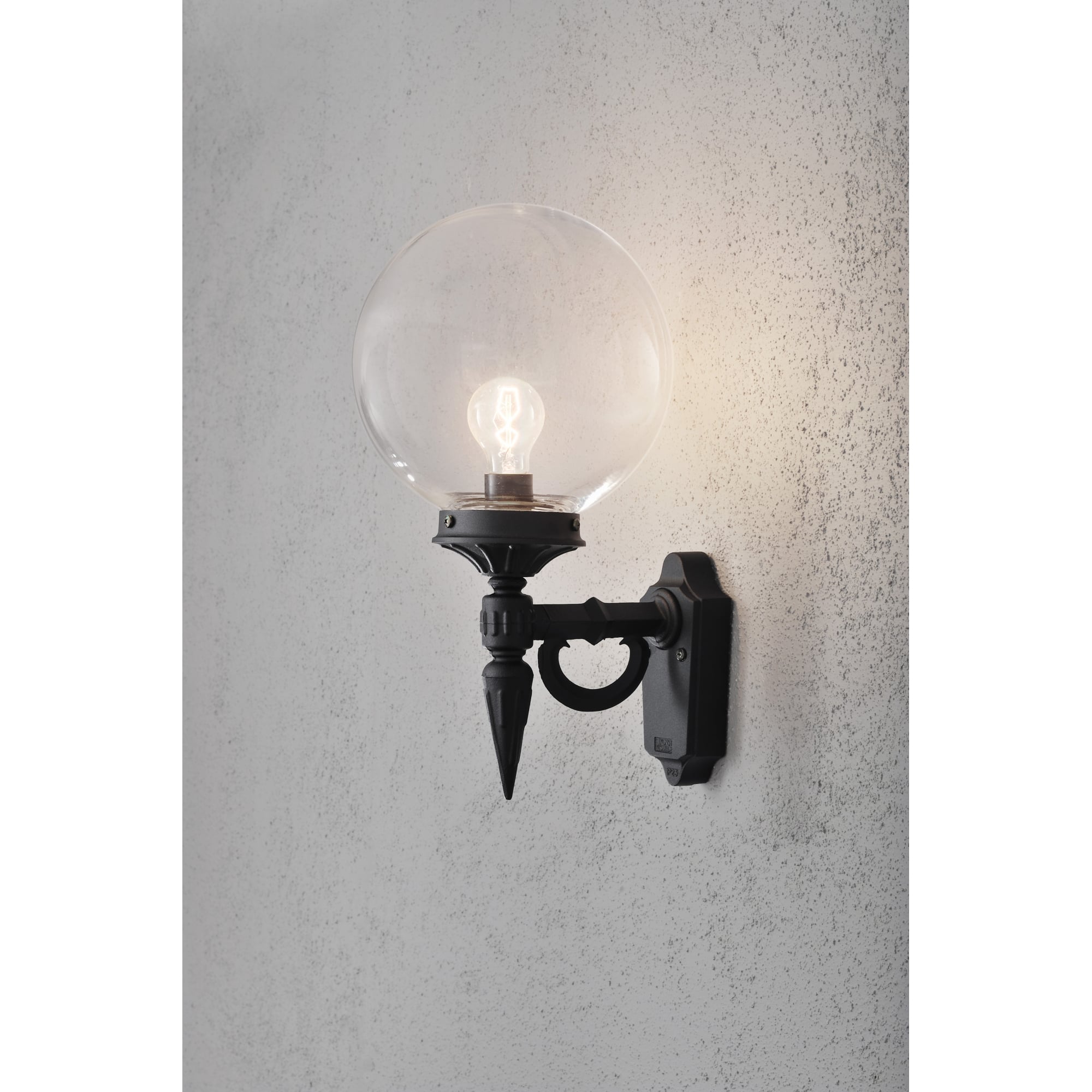 Orion Outside Black Wall Light with Bola Glass