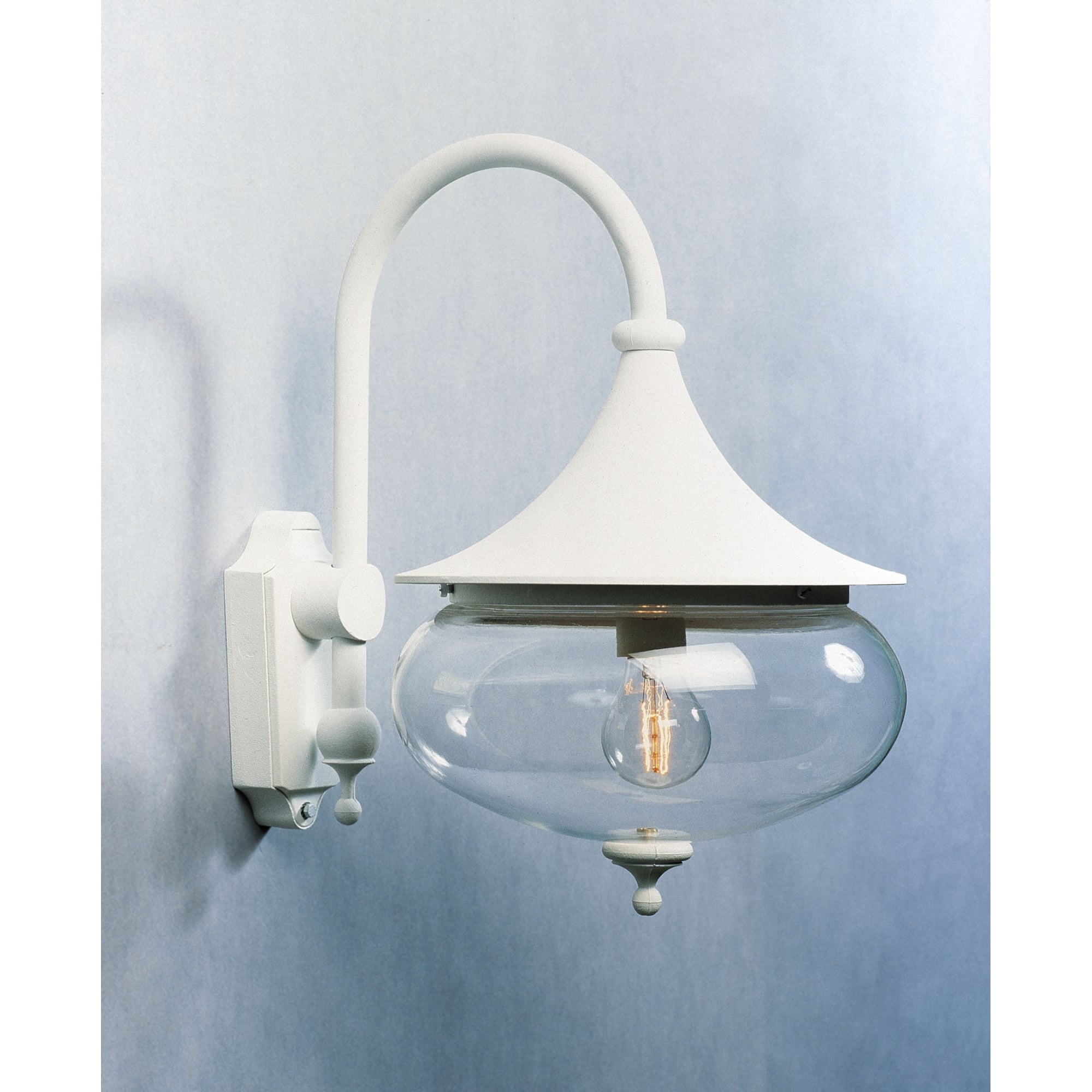 Libra Matt White Swan Neck Wall Lantern with Clear Bubble Globe