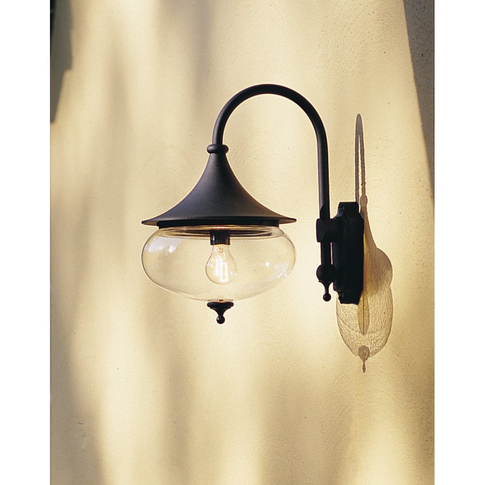 Libra Matt Black Swan Neck Wall Lantern with Clear Bubble Globe