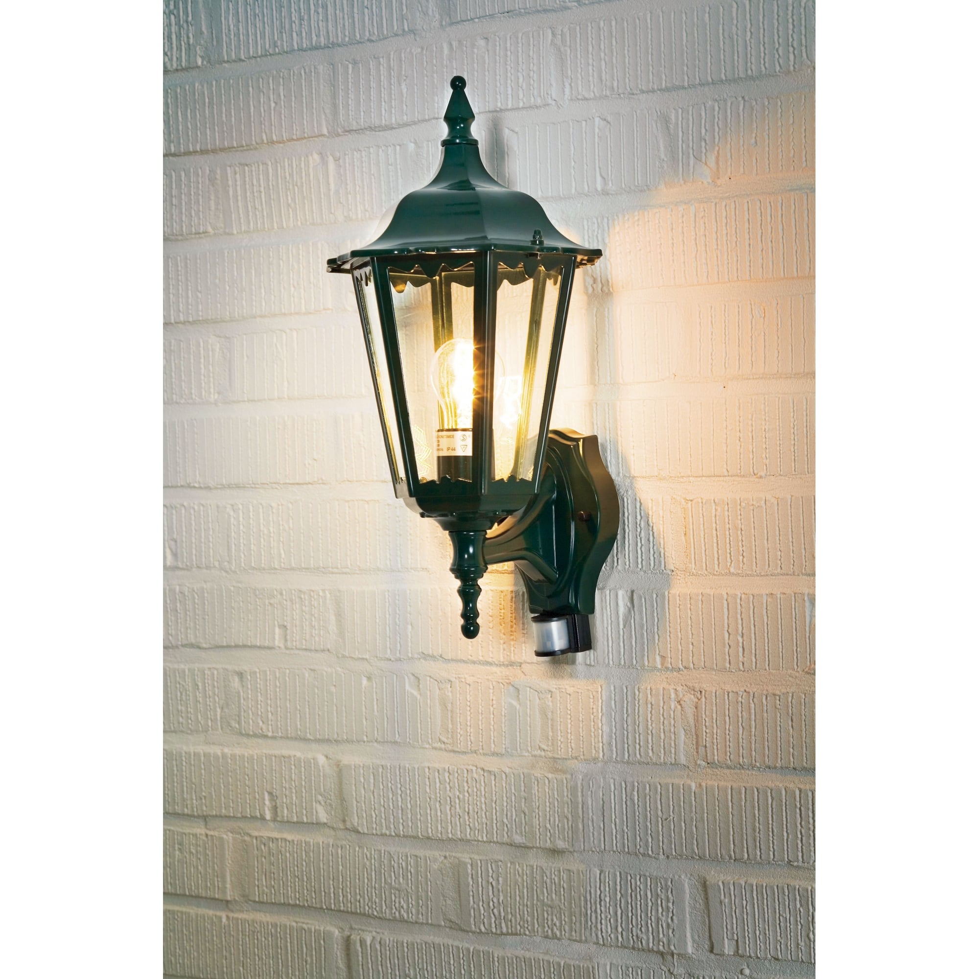 Firenze Upturned Wall Lantern, Green with PIR