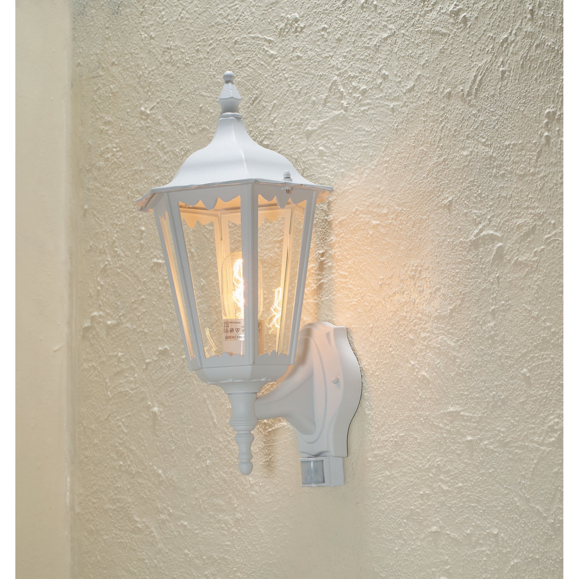 Firenze Upturned Wall Lantern, White with PIR