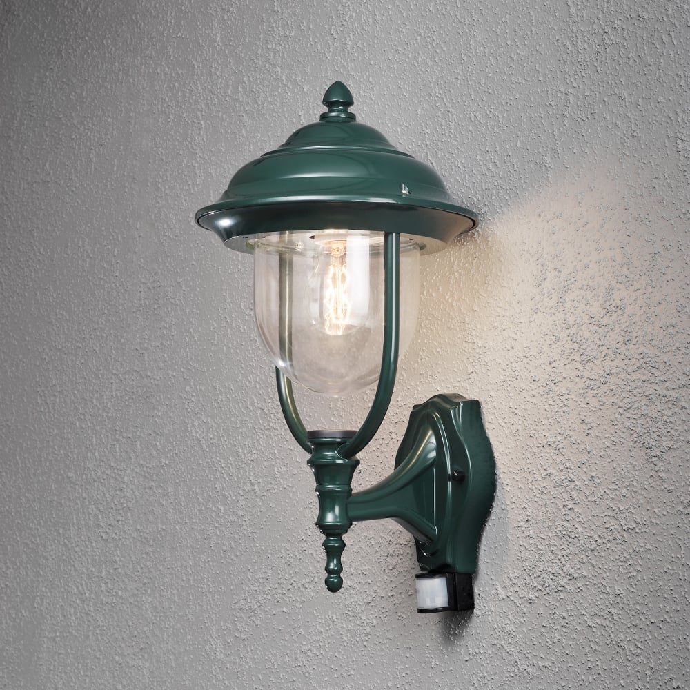 Parma Upturned Wall Lantern, Green with PIR