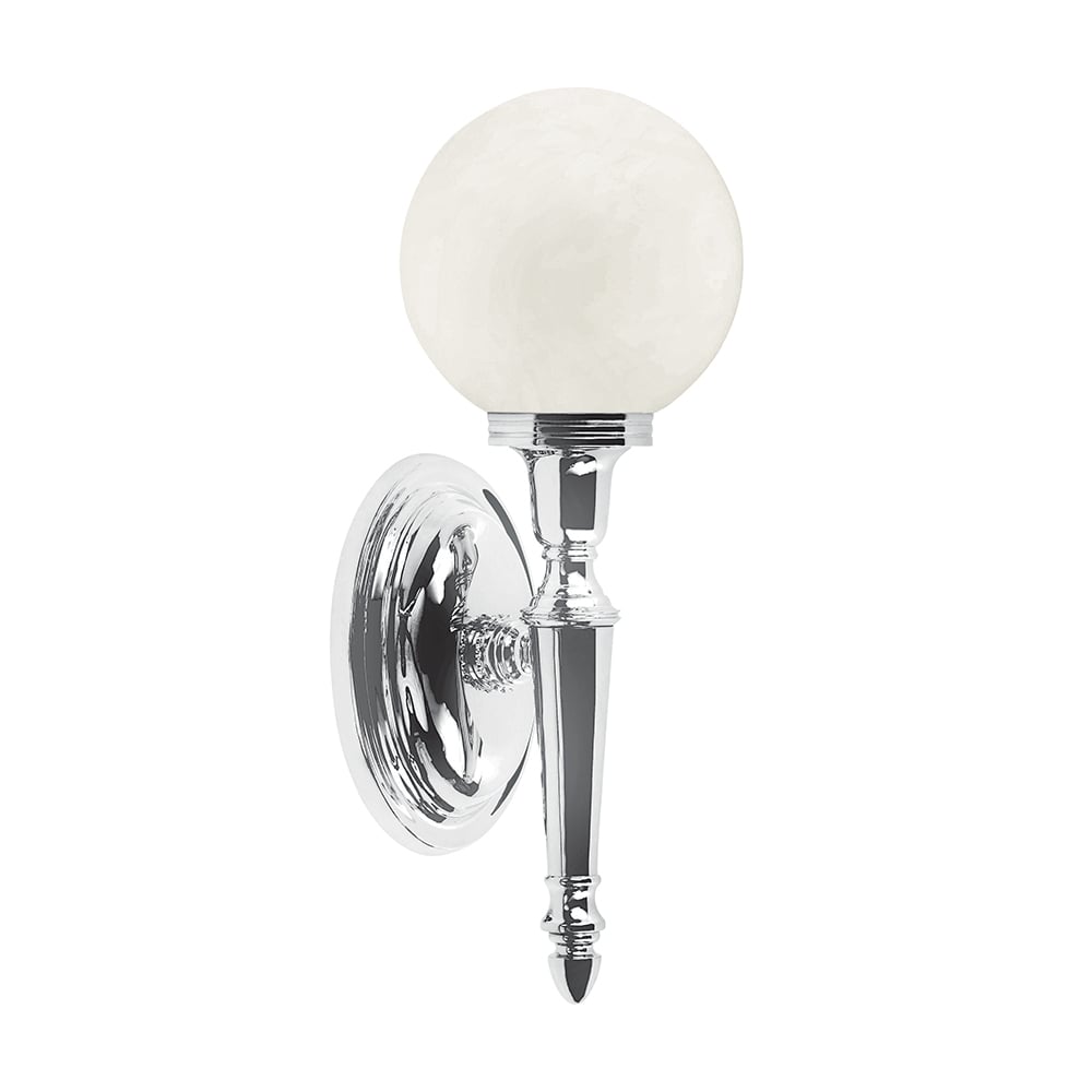 Bathroom Wall Light Single Orb Globe, Polished Chrome