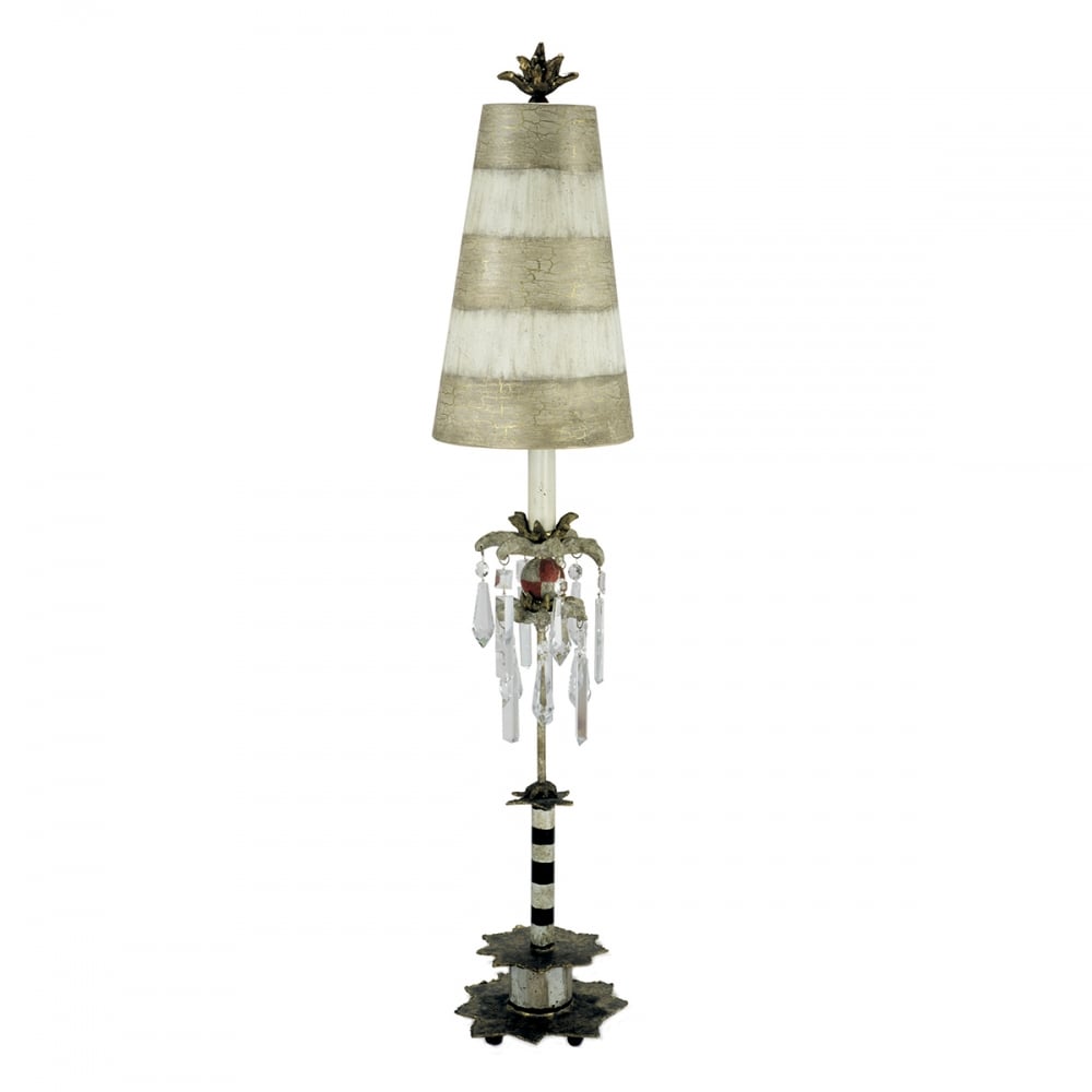 Birdland Zebra Print, Cream and Silver Small Sill Designer Table Lamp and Shade