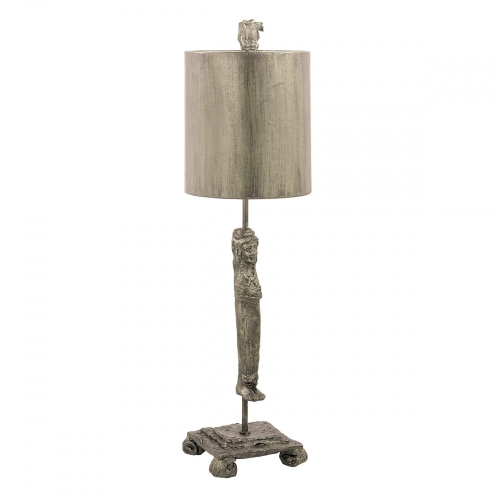 Caryatid 18th Century Gothic Aged Silver Designer Table Lamp