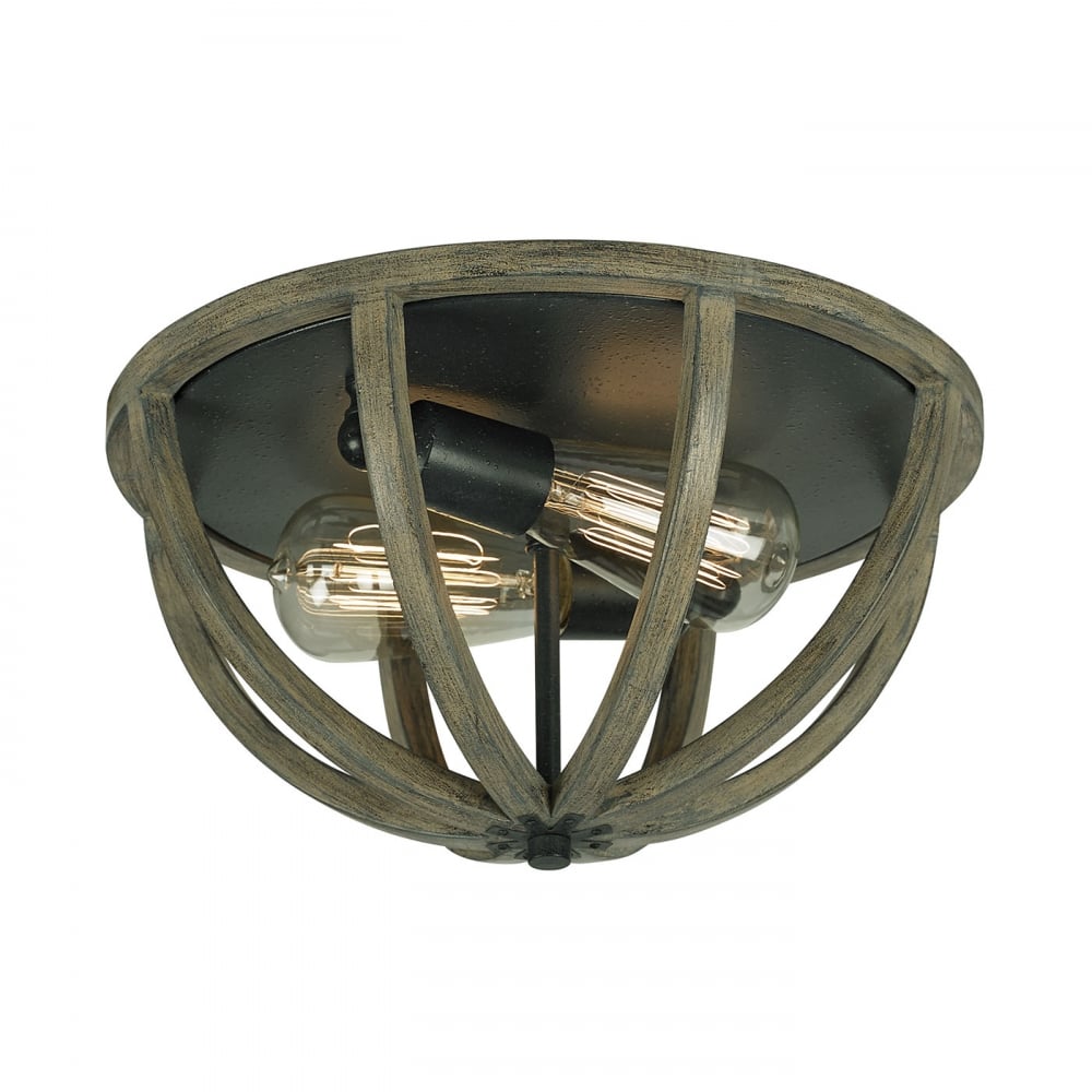 Rustic Ceiling Flush Light with Weather Wood and Iron Finish