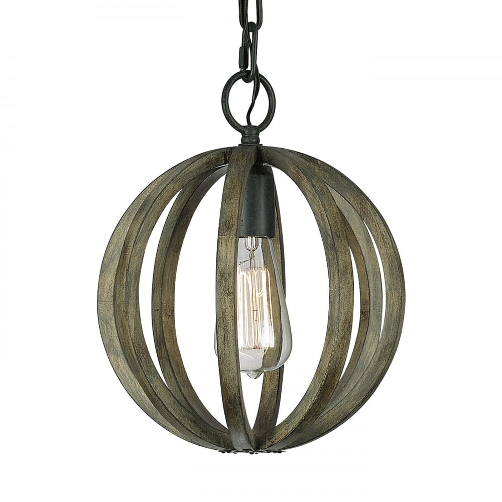 Vintage Style Minature Pendant Lamp Of Antique Oak Wood and Forged Iron