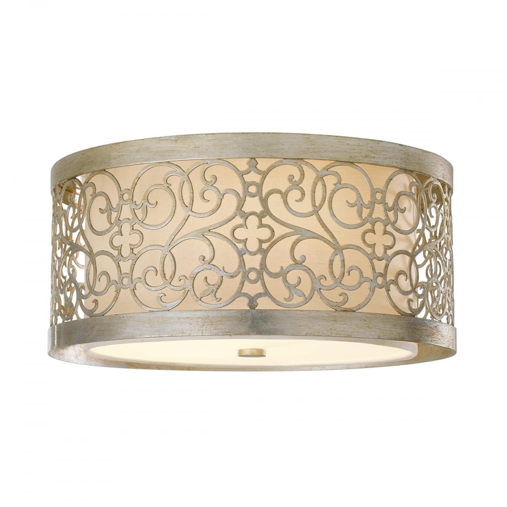 Shabby Chic Patterned Silver Leaf Flush Drum Light