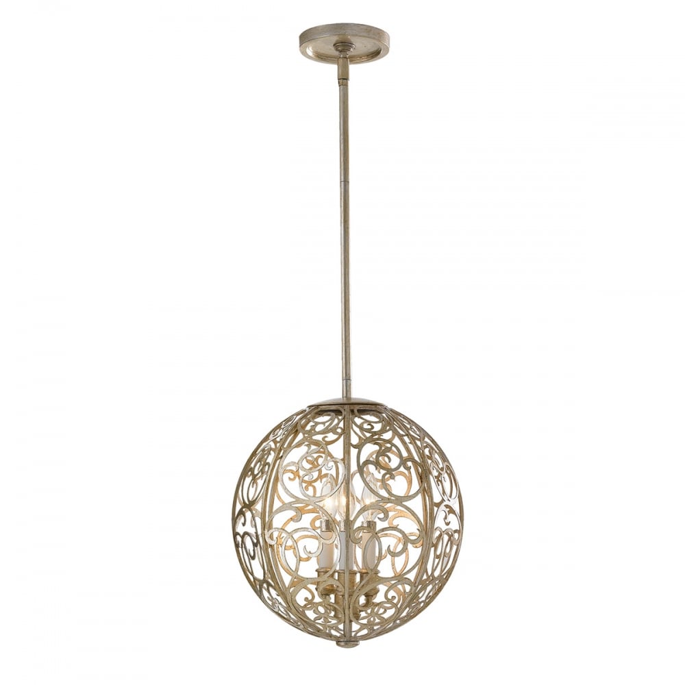 Art Deco Kitchen Island Ceiling Globe Suspension Light - Silver Leaf Patina