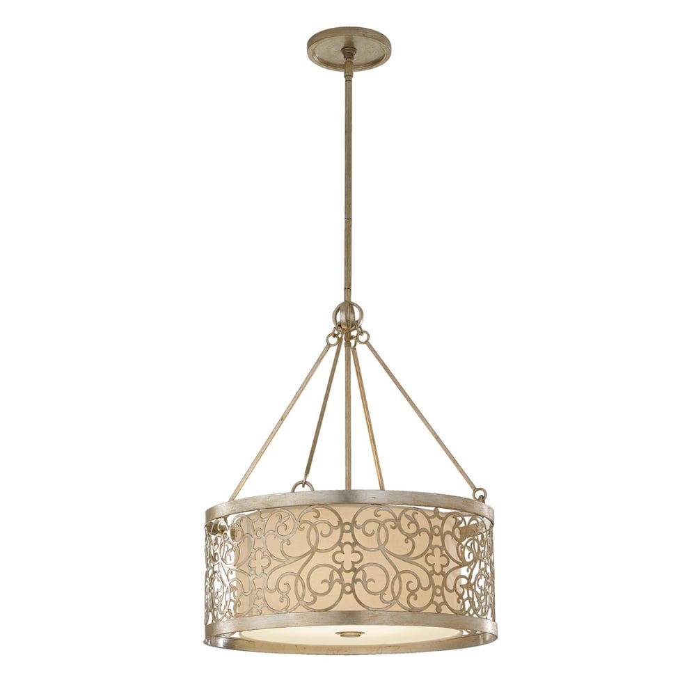 Art Deco Style Drum Chandelier Light in Silver Leaf Colour