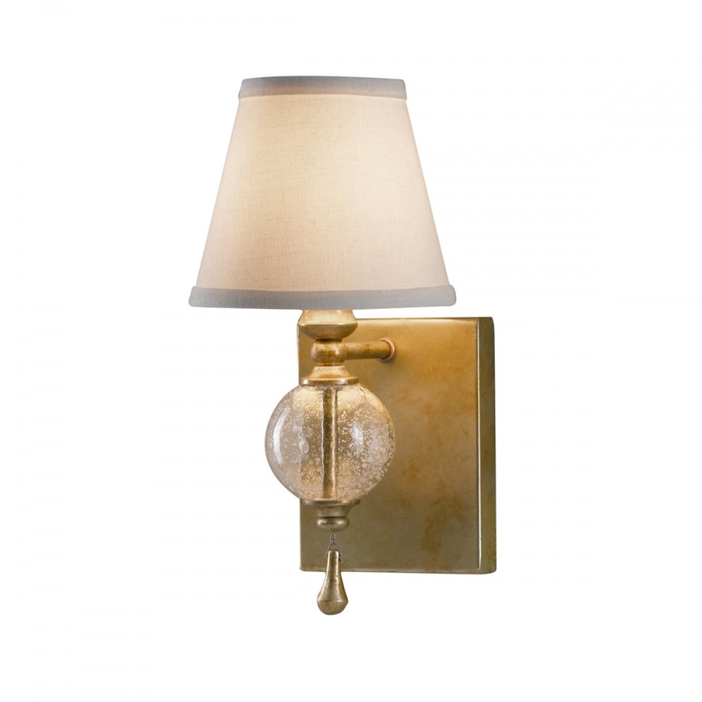 Traditional Oxidized Silver Wall light with Linen Fabric Shade