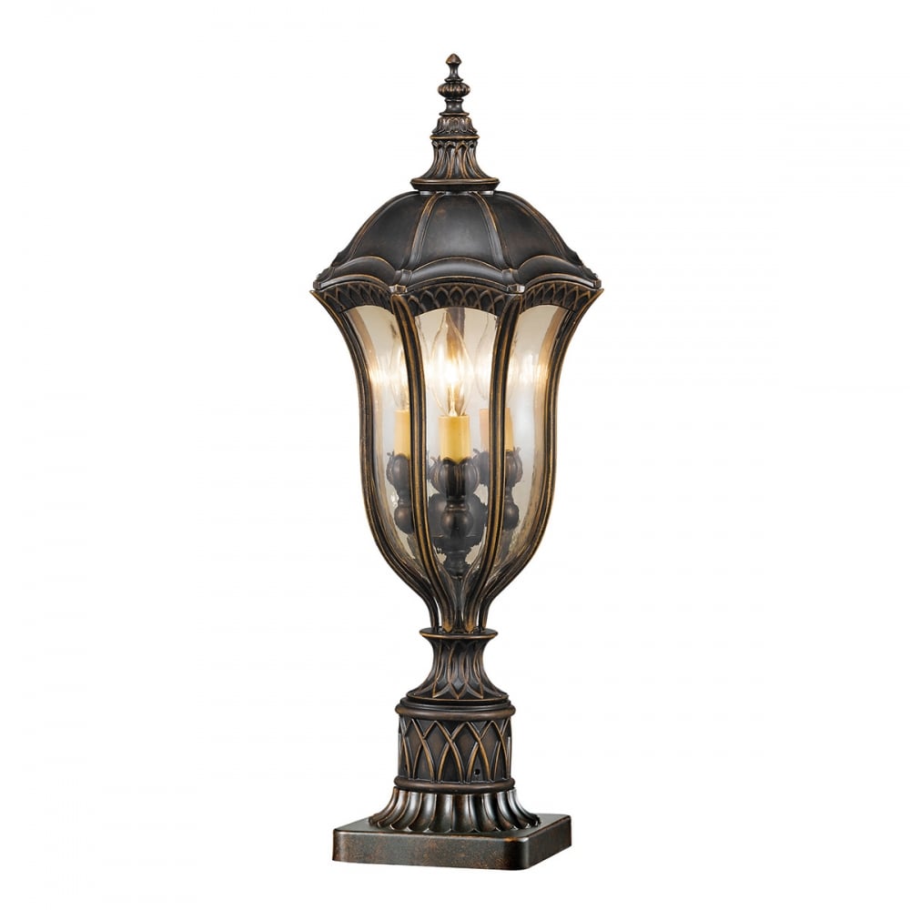 French Victorian Pillar Top Lantern Light with Amber Glass