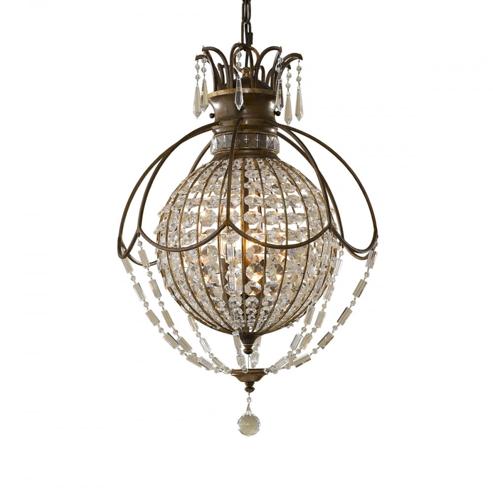 French Shabby Chic 3 Bulb Crystal Chandelier with Oxide Bronze Frame