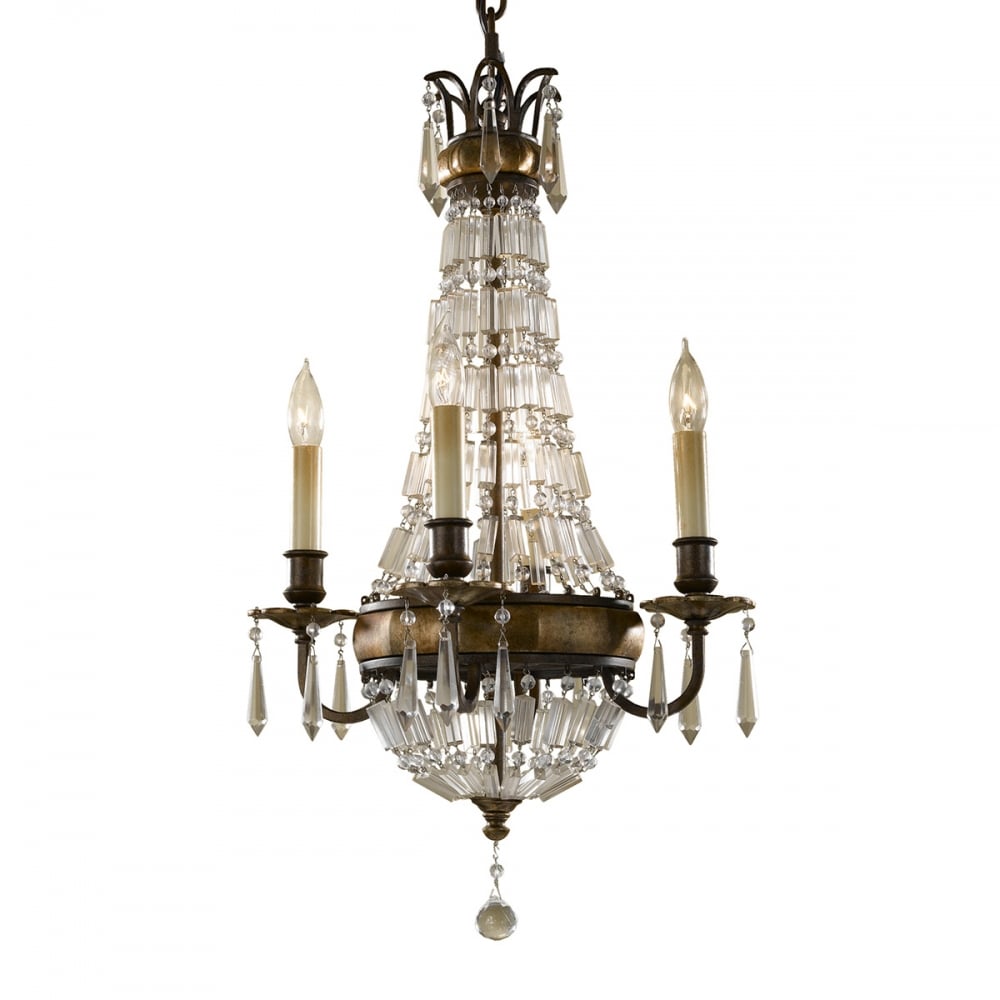 French Shabby Chic 4 Bulb Rustic Bronze Chandelier with Crystal
