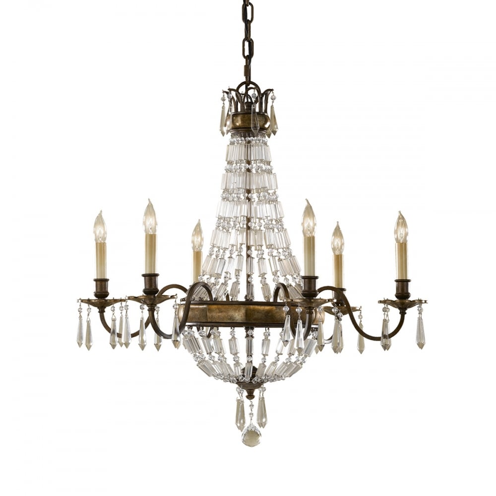 French Shabby Chic Large 6 Bulb Rustic Bronze Chandelier with Crystal