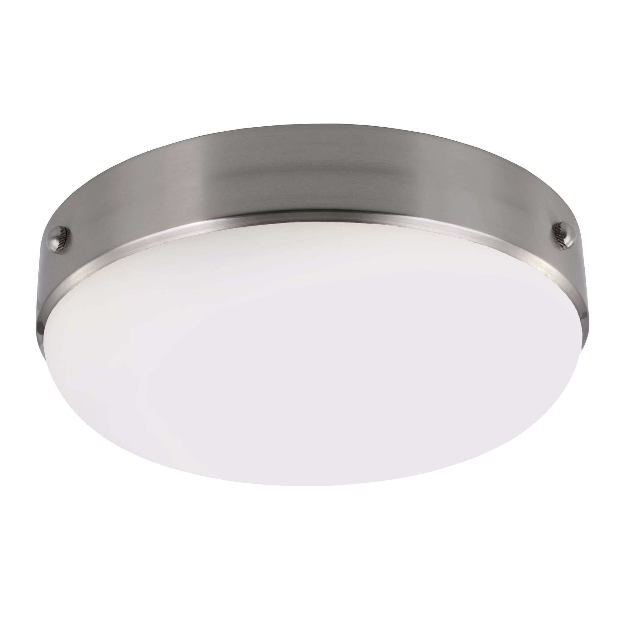 Flush Ceiling Plate Light in Brushed Steel with Opal Glass Shade