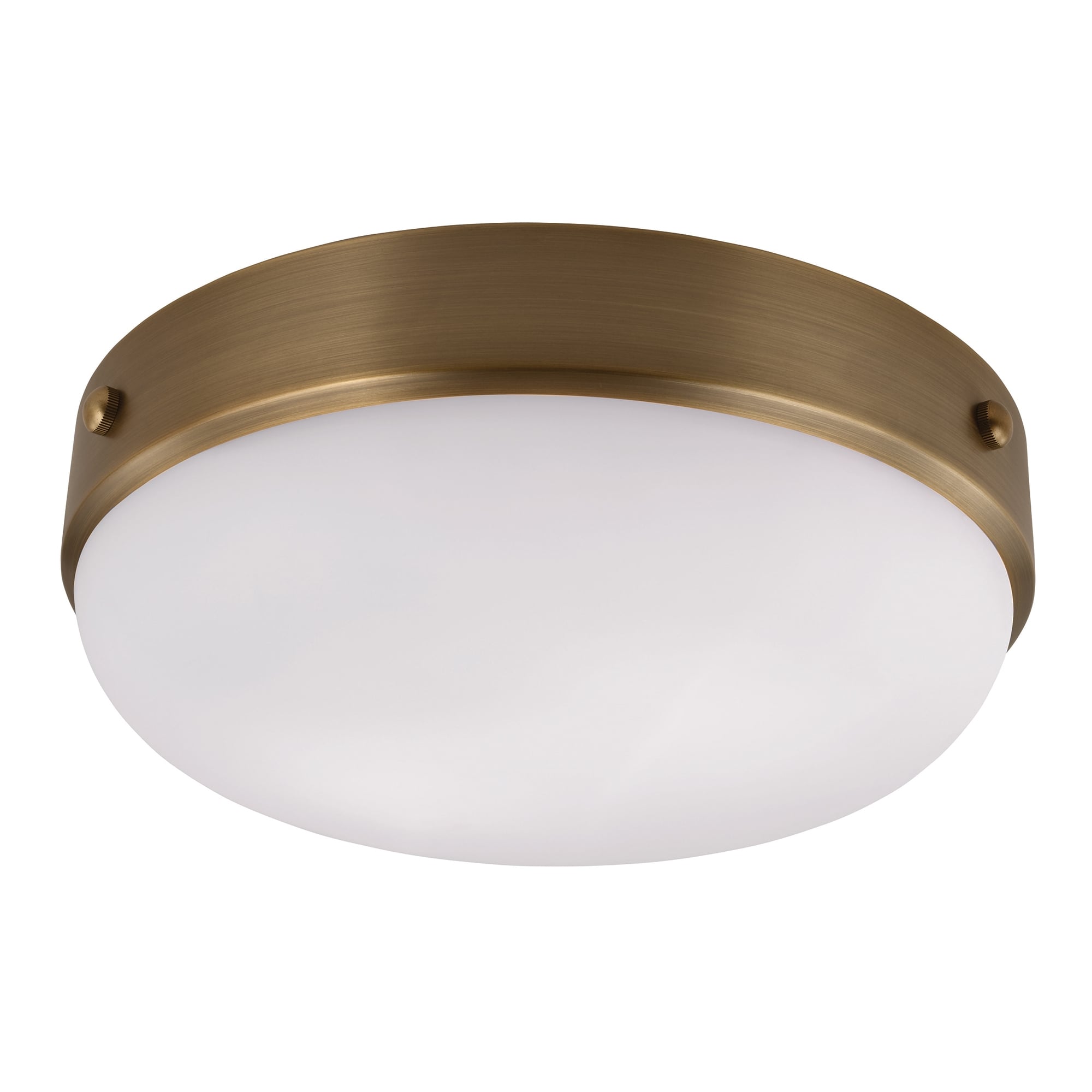 Flush Ceiling Plate Light in Brushed Brass with Opal Glass Shade