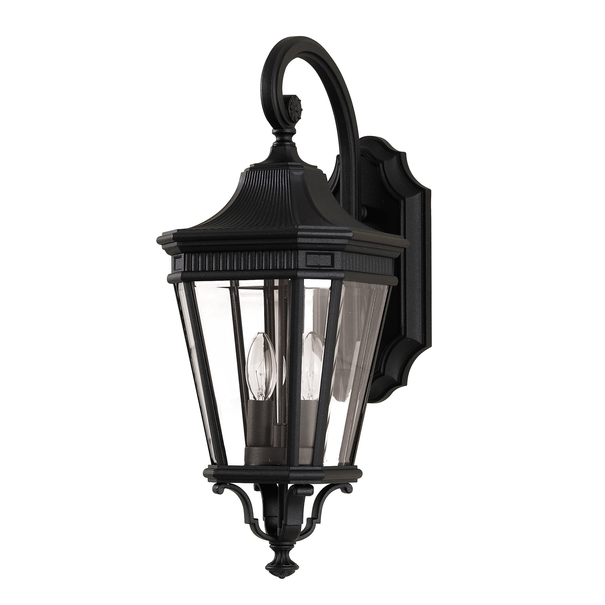 Medium Matt Black 2 Bulb Porch Wall Lantern with Clear Glass Panes