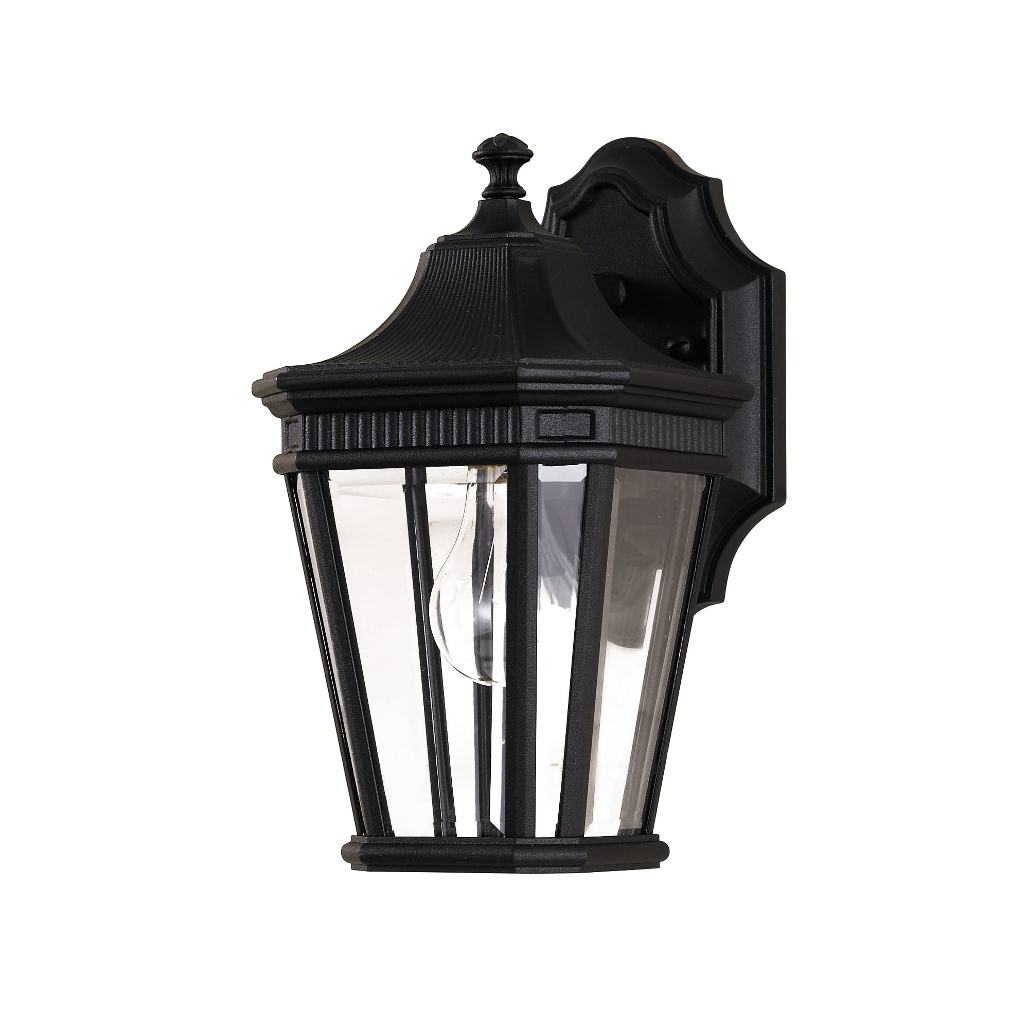 Small Matt Black 3 Bulb Porch Wall Lantern with Clear Glass Panes