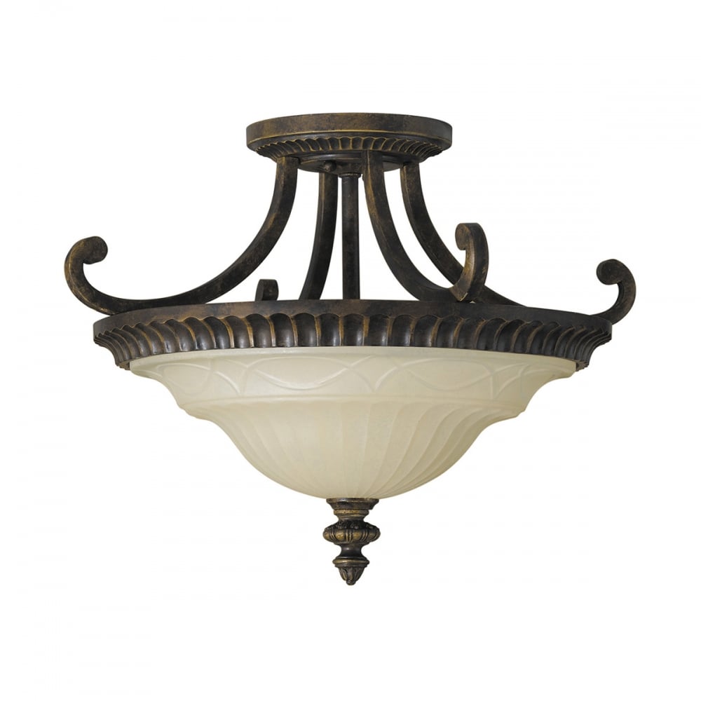 Georgian Semi Flush Scavo Glass Ceiling Light in Bronze