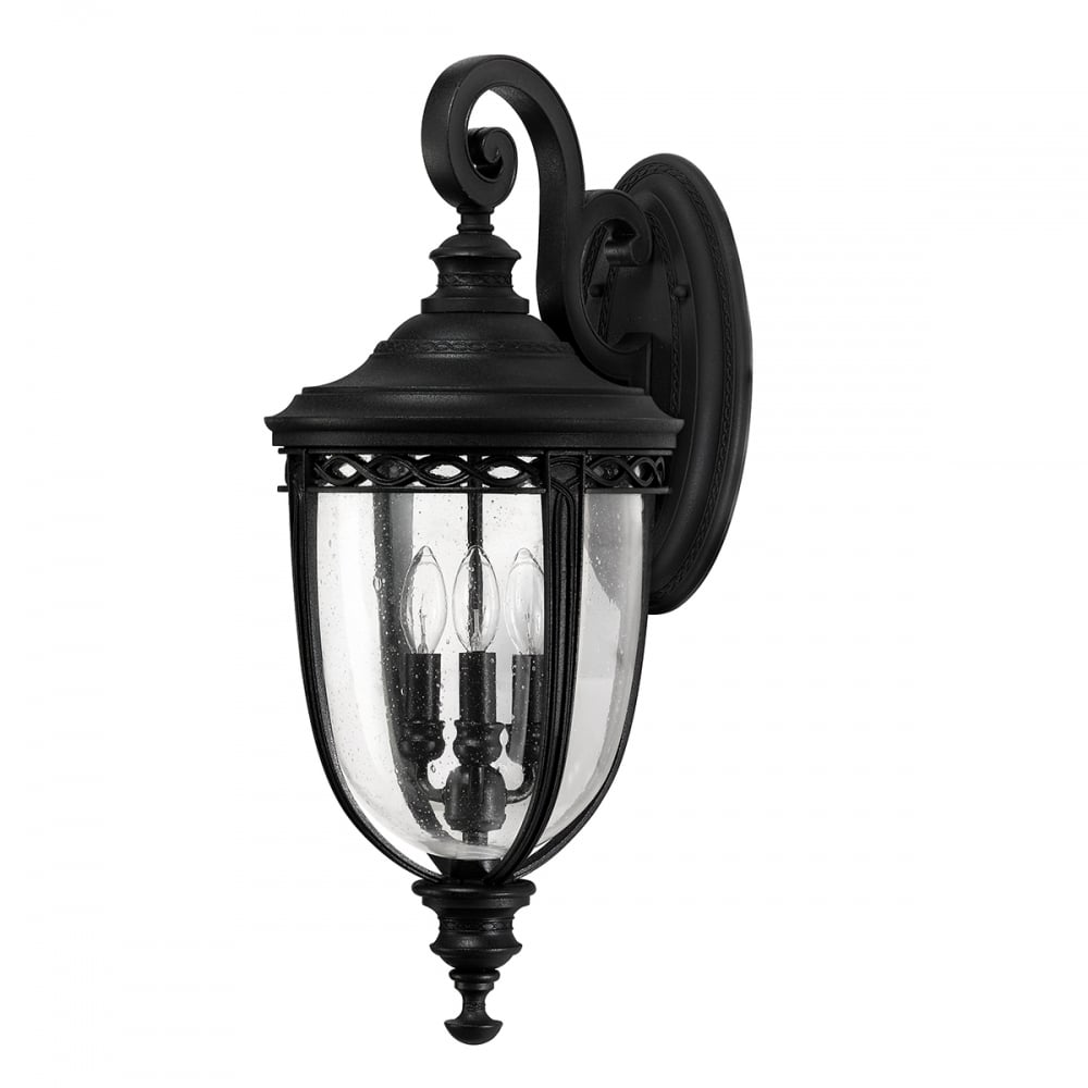 Large Traditional Black Garden Wall Lantern with Speckled Glass