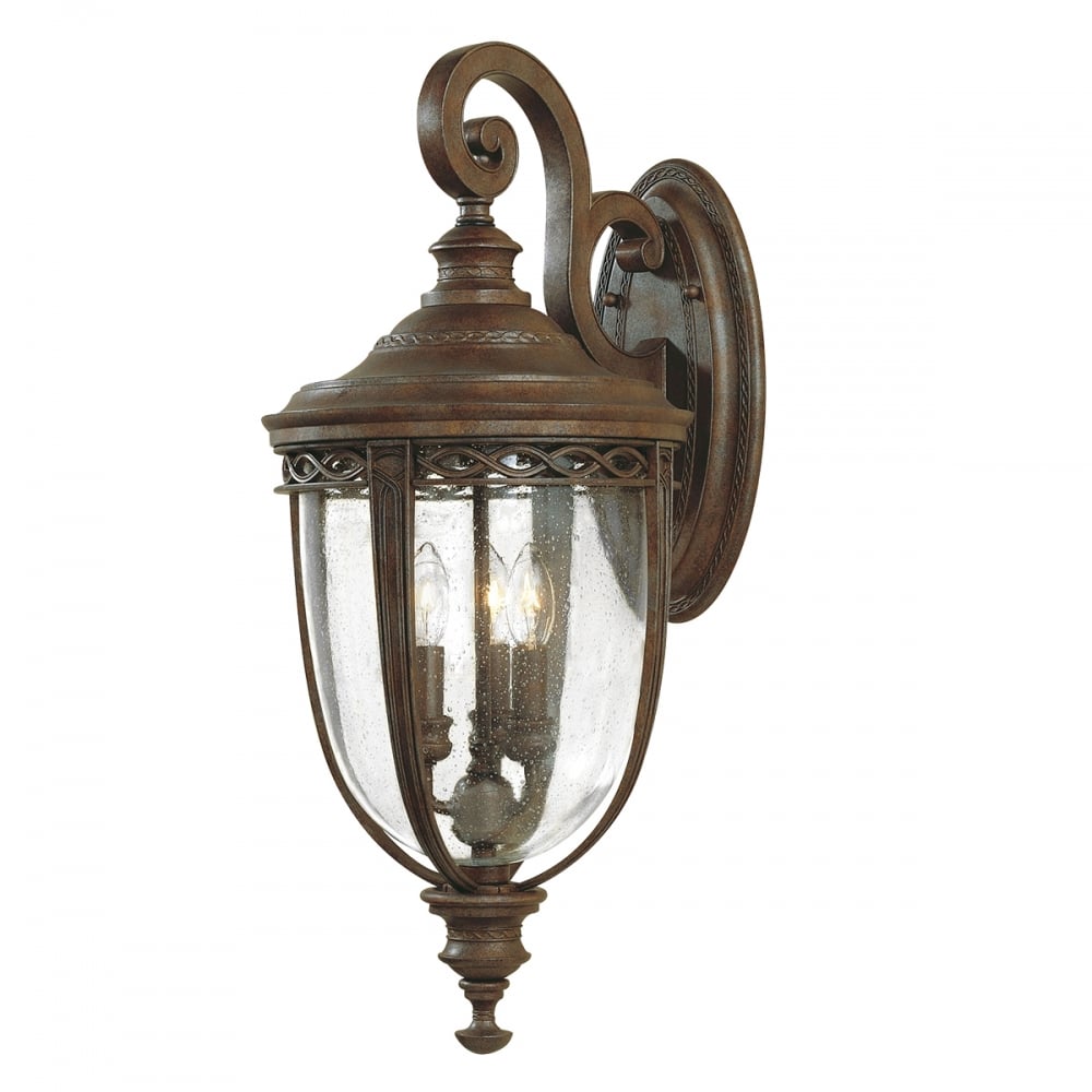 Large Traditional Aged Bronze Garden Wall Lantern with Speckled Glass