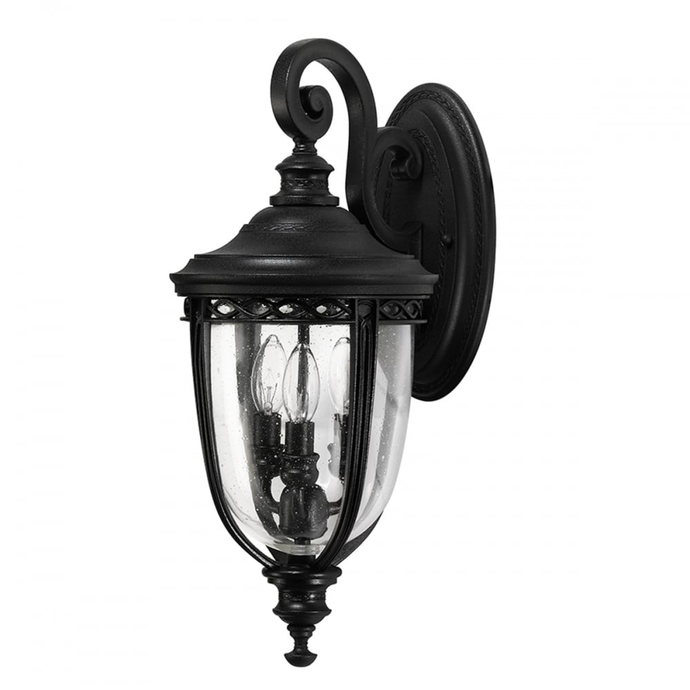 Medium Traditional Black Garden Wall Lantern with Speckled Glass